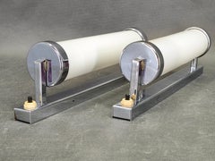 Pair of Art Deco Chrome and Glass Wall Lights, Czechoslovakia