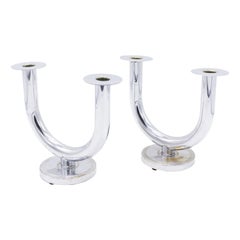 Pair of Art Deco Chrome Candelabras