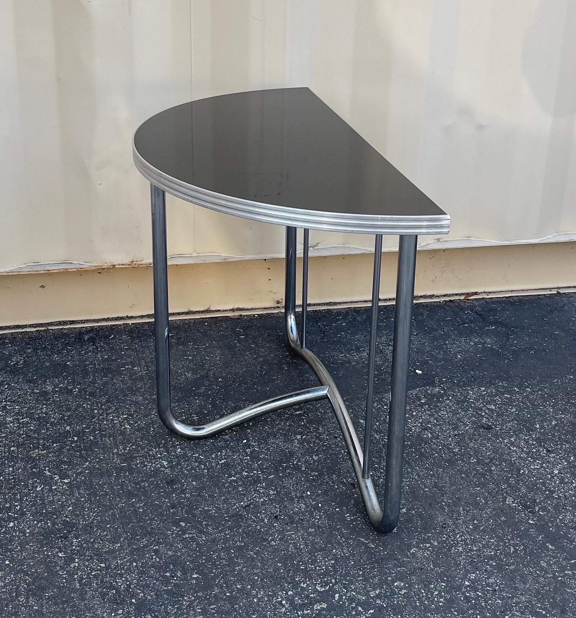 Pair of Art Deco Chrome Demilune Tables in the Style of Wolfgang Hoffman For Sale 5