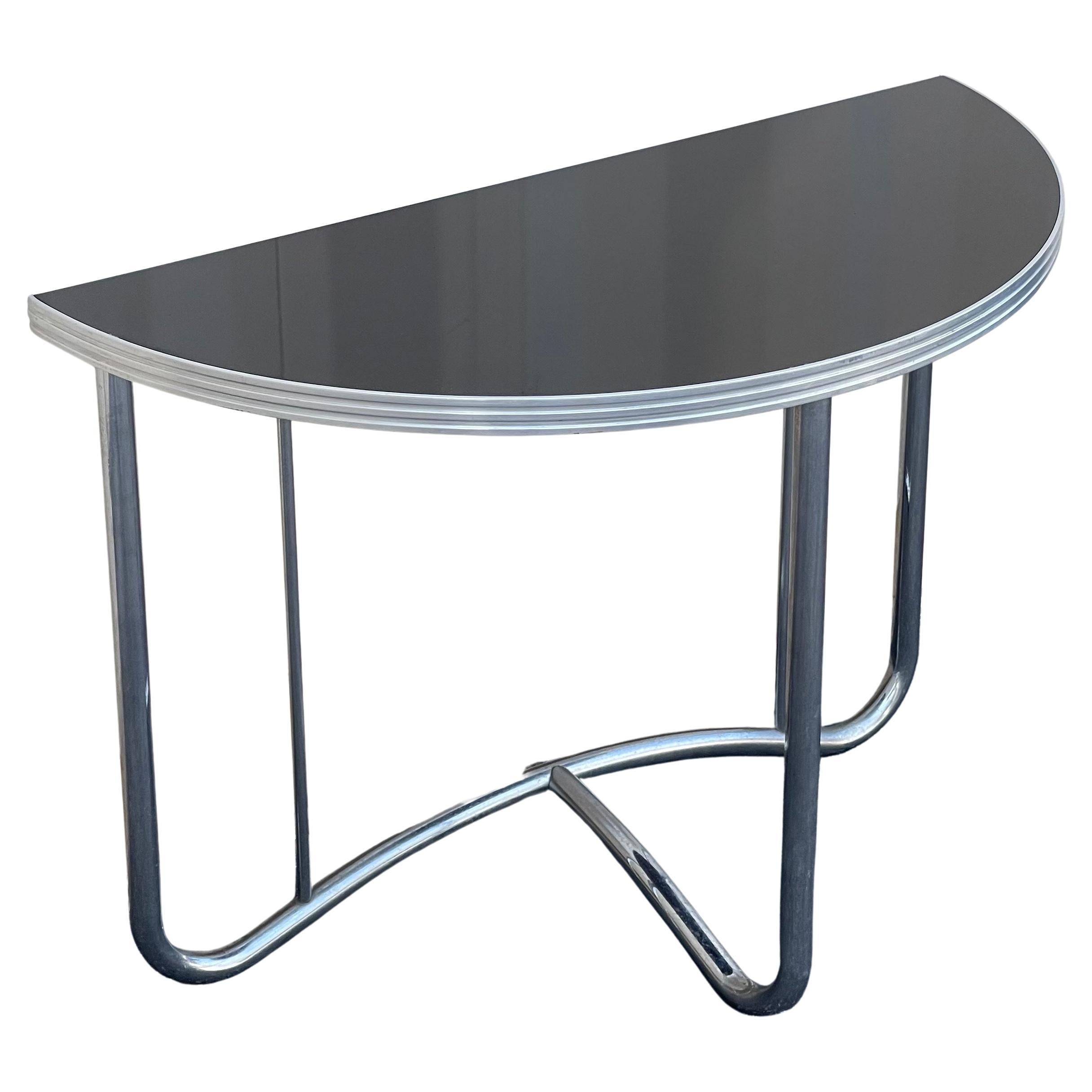 American Pair of Art Deco Chrome Demilune Tables in the Style of Wolfgang Hoffman For Sale