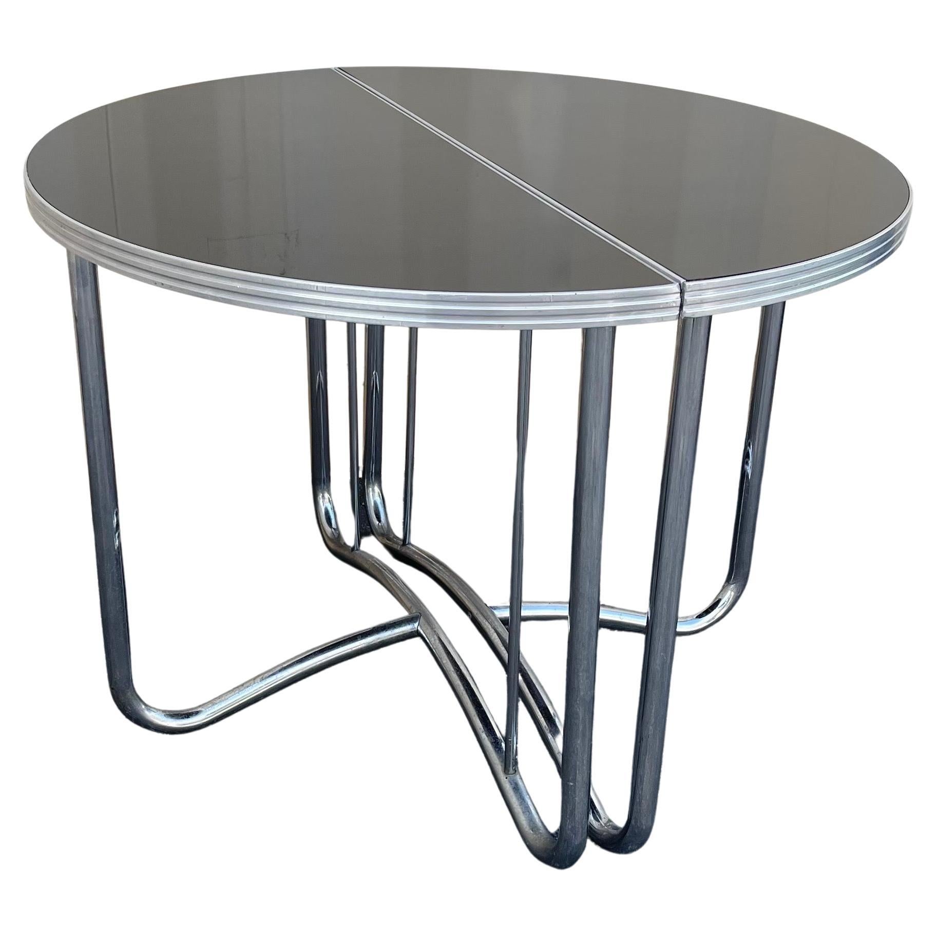 Pair of Art Deco Chrome Demilune Tables in the Style of Wolfgang Hoffman In Good Condition For Sale In San Diego, CA