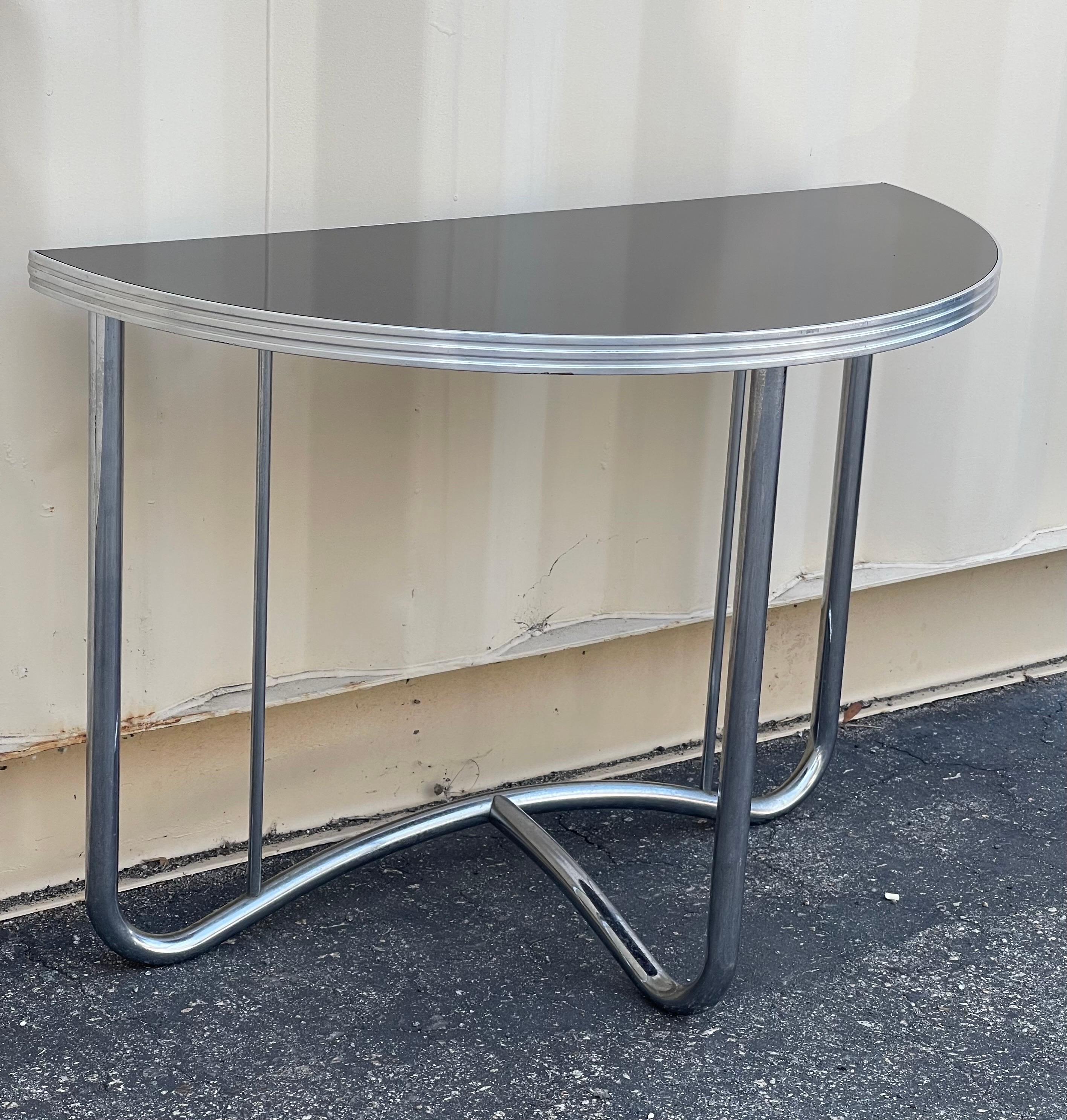 Pair of Art Deco Chrome Demilune Tables in the Style of Wolfgang Hoffman For Sale 1