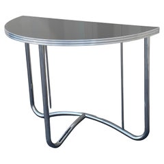 Pair of Art Deco Chrome Demilune Tables in the Style of Wolfgang Hoffman