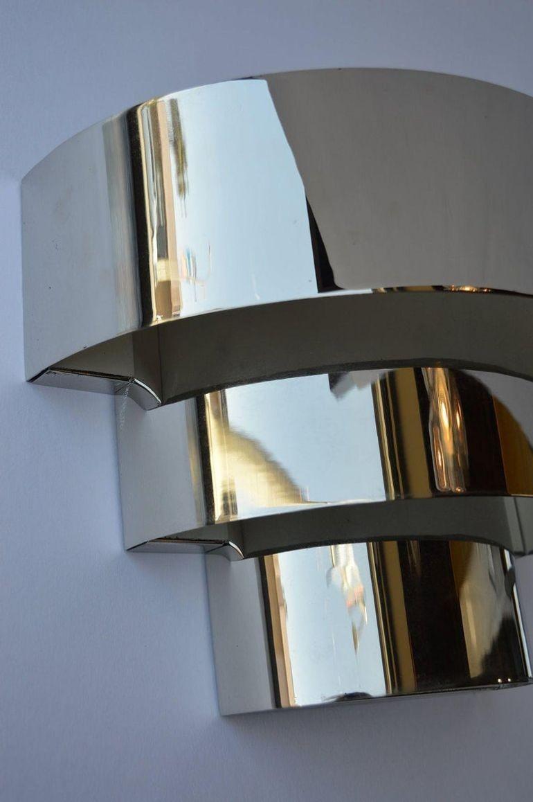 American Pair of Art Deco Chrome Sconces For Sale