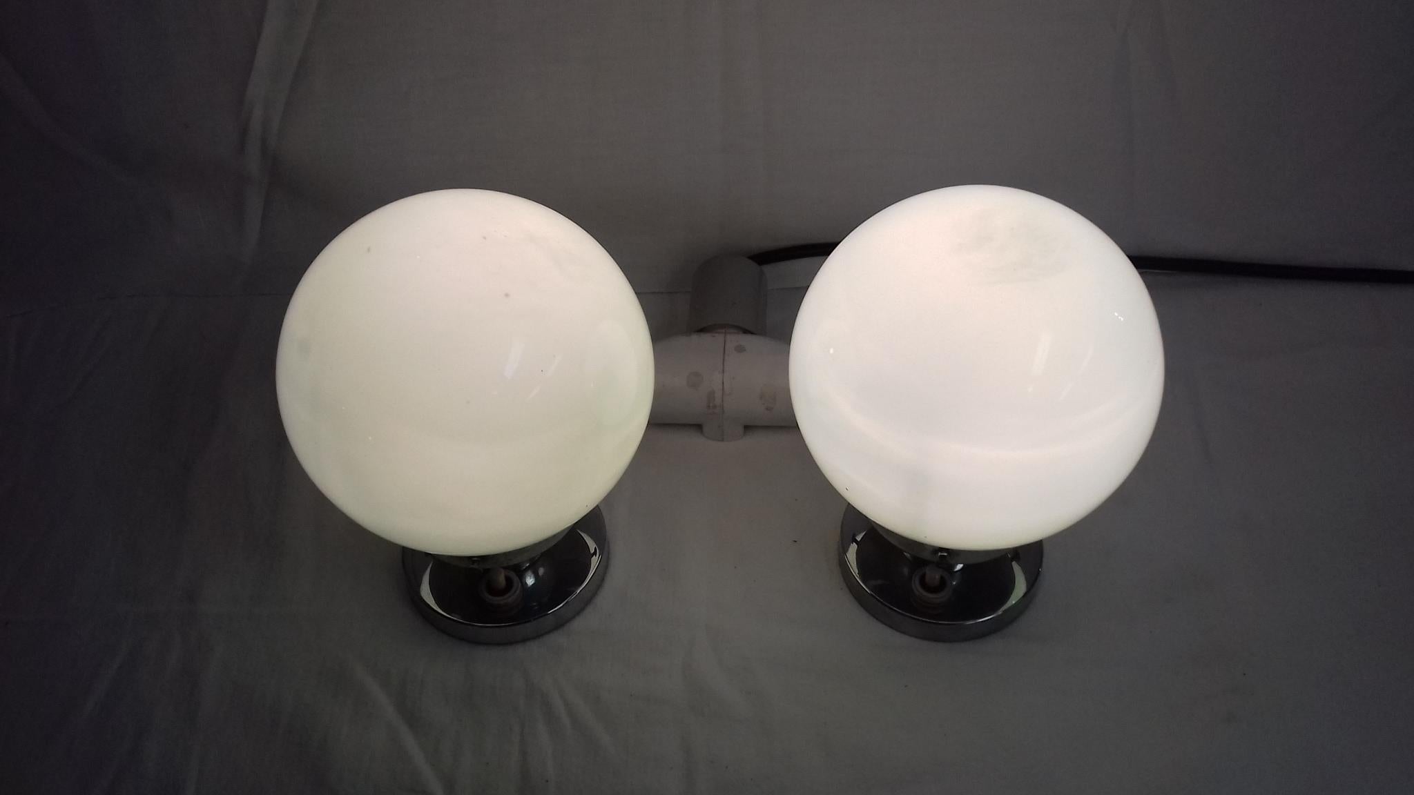 Glass Pair of Art Deco Chrome Table Lamps, 1935 For Sale