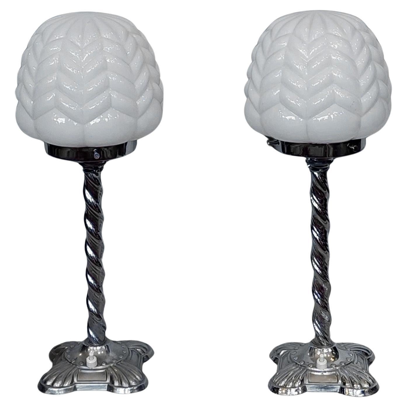 Pair of Art Deco Chrome Twist Lamps For Sale