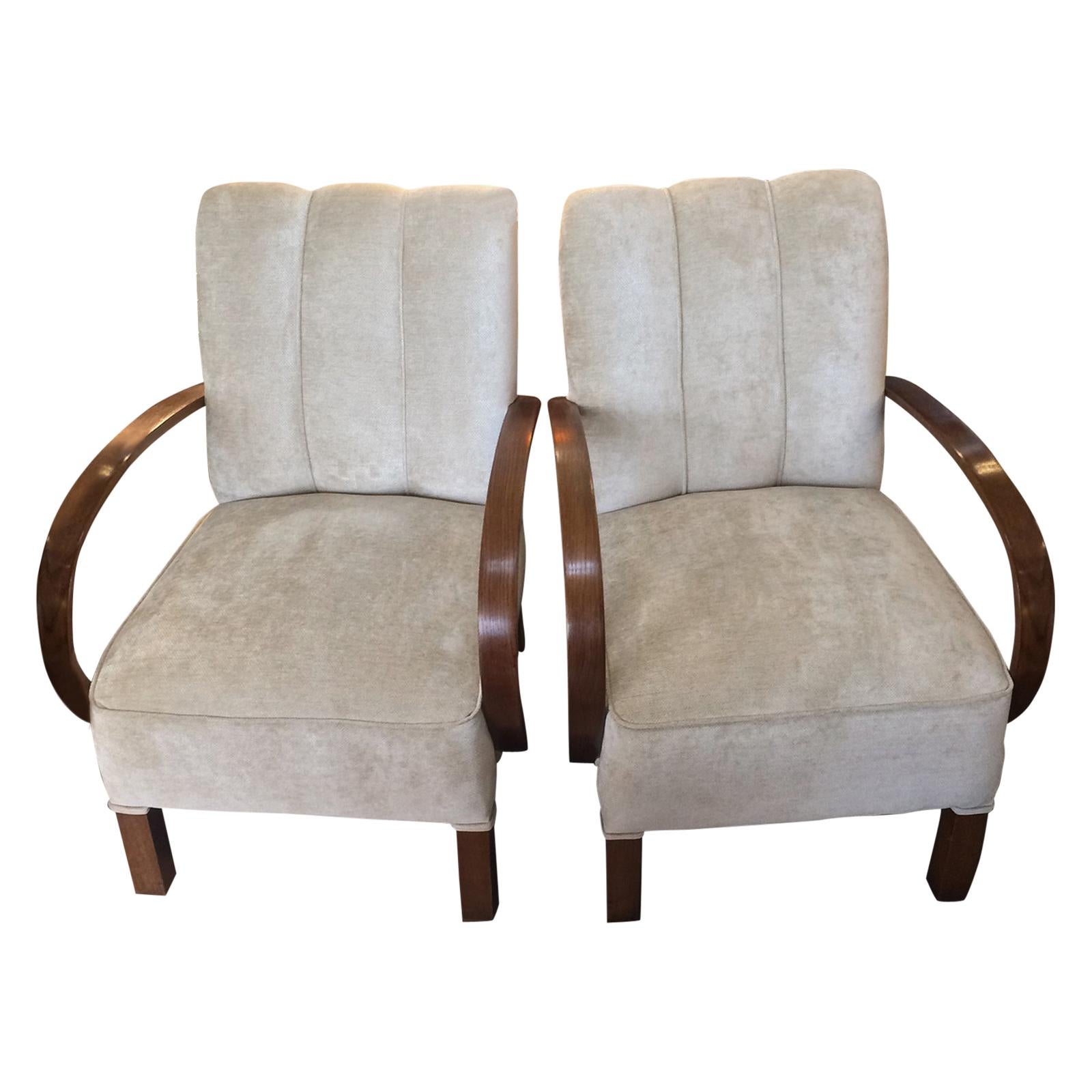 Pair of Art Deco circa 1930 German Armchairs Chairs Reupholstered