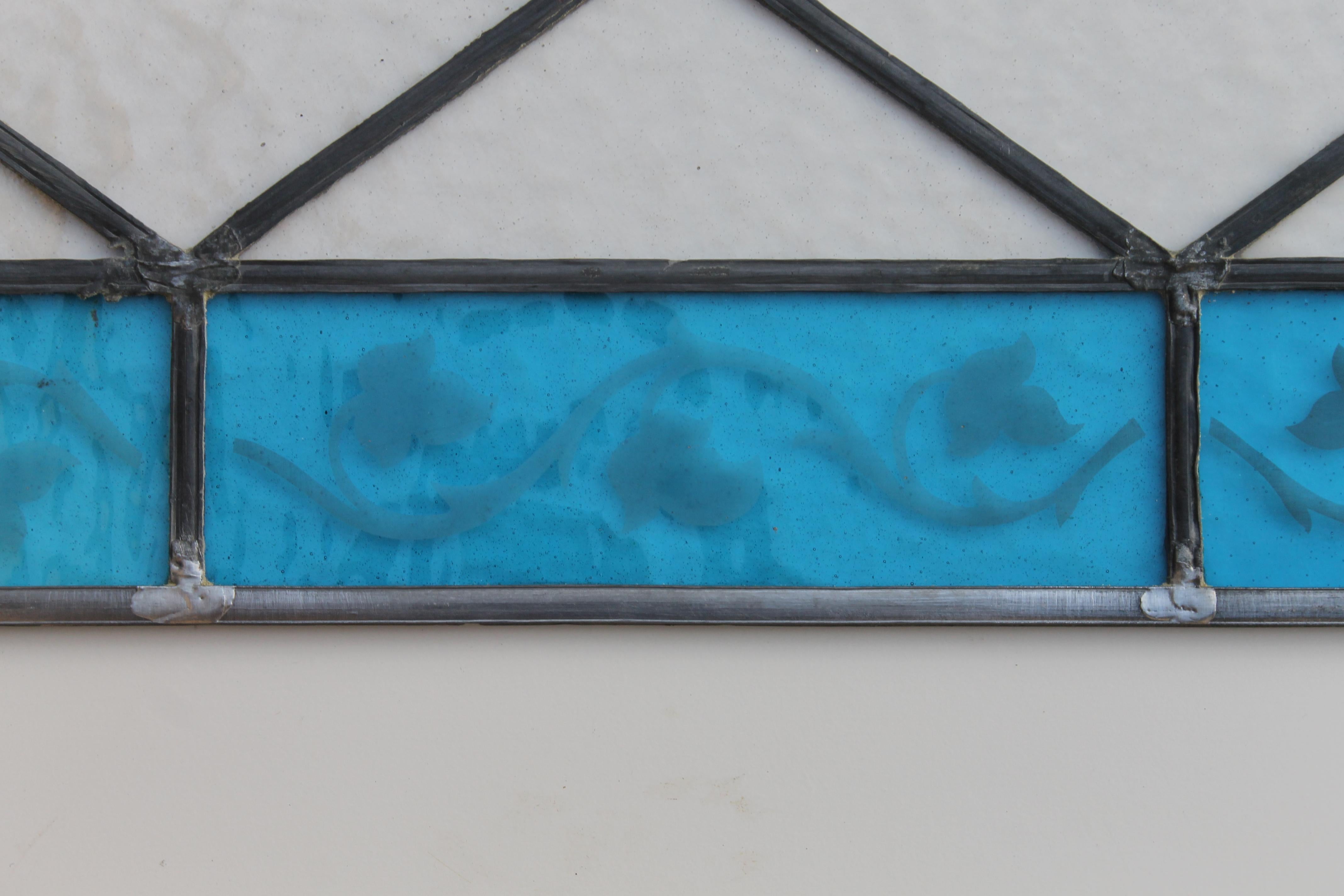 Italian Pair of Art Deco Clear, Blue and Gold Stained Glass Panels