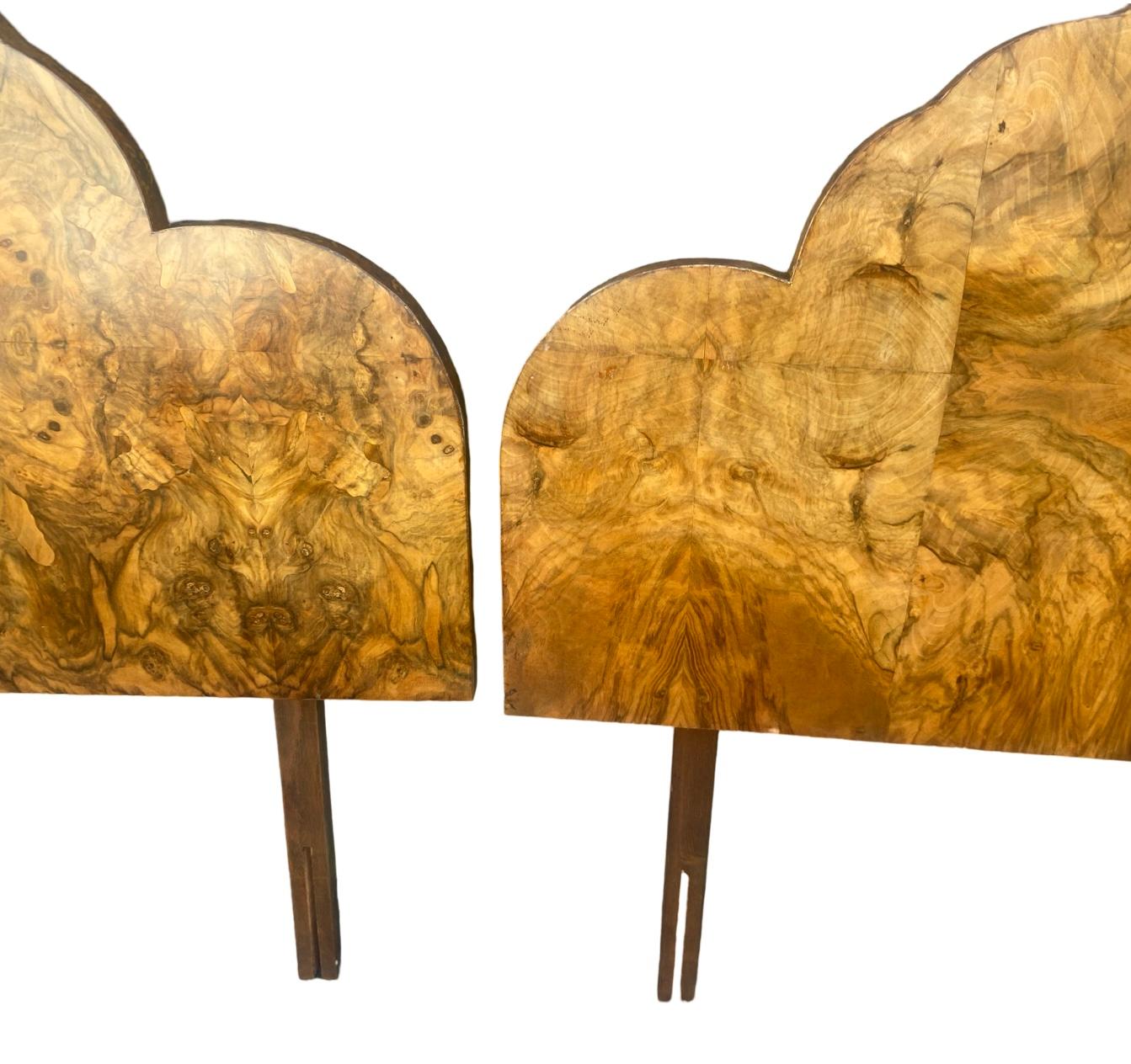 Pair of Art Deco Cloud Shaped FiguredWalnut Single Beds For Sale 7