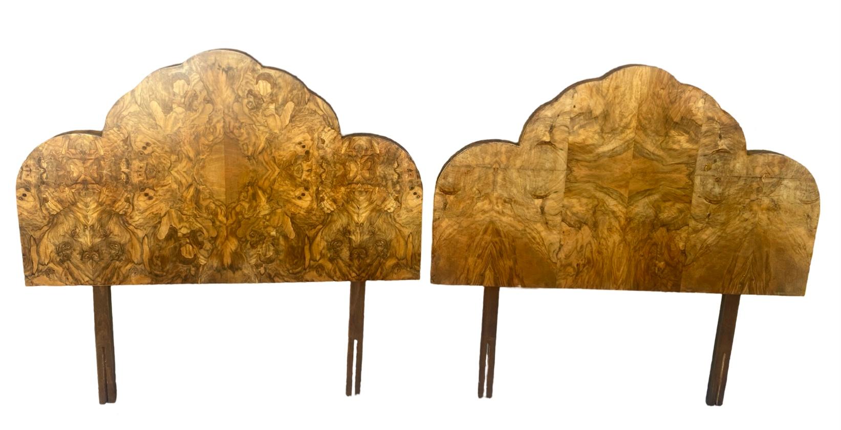 Pair of Art Deco Cloud Shaped FiguredWalnut Single Beds For Sale 2