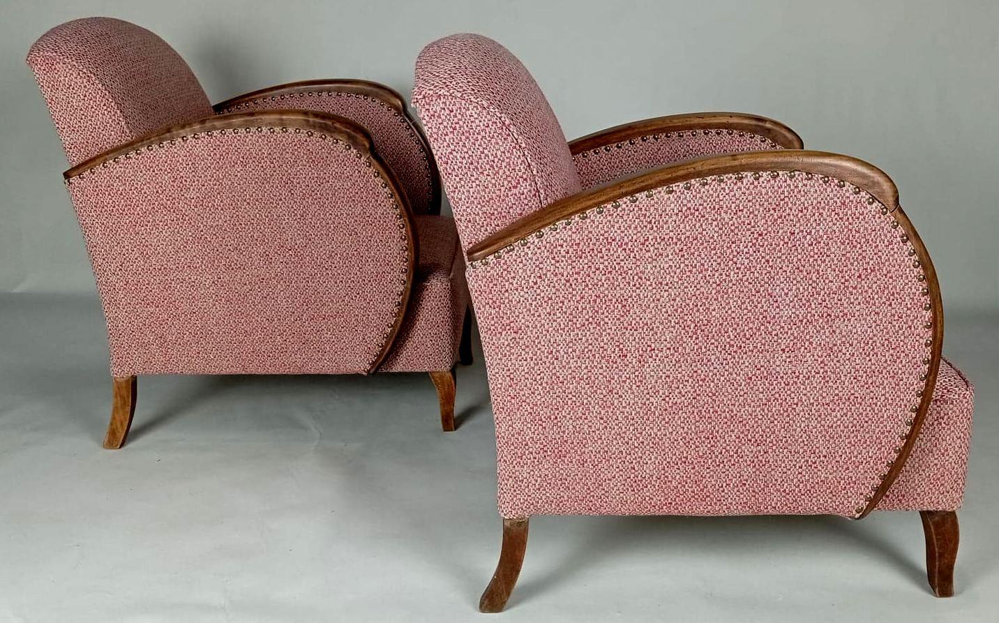 Wood Pair of Art Deco Club Armchairs For Sale