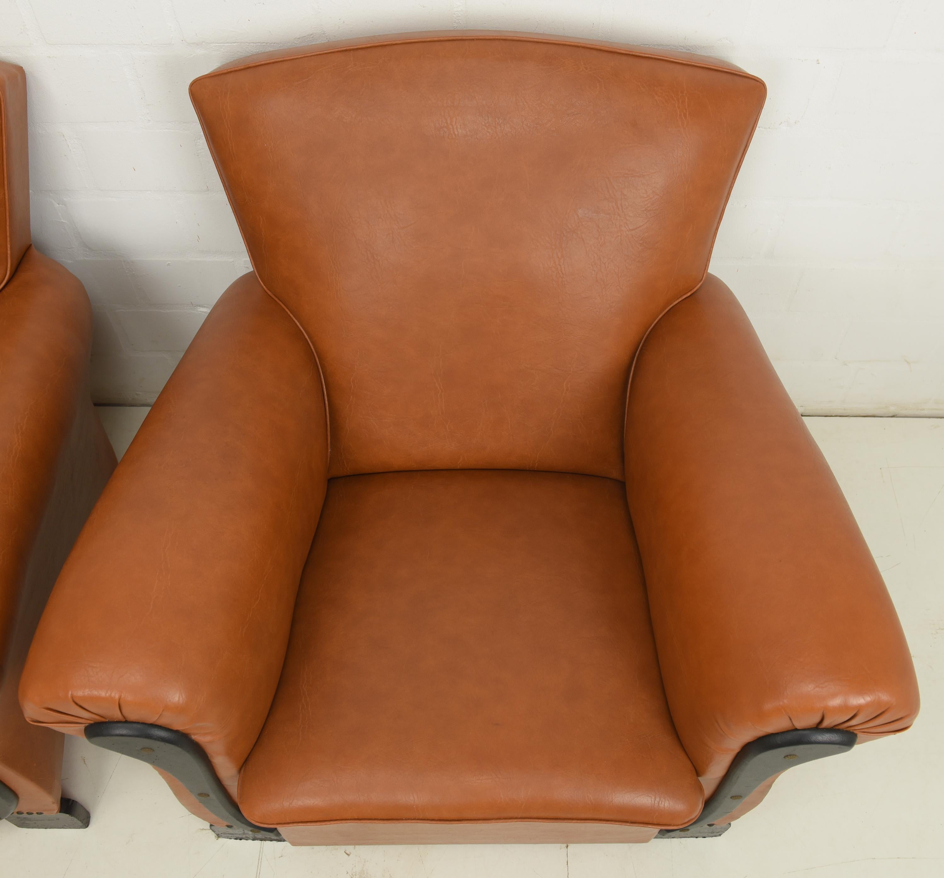 Synthetic Pair of Art Deco Club Armchairs / Lounge Chairs in Leather, 1940 For Sale