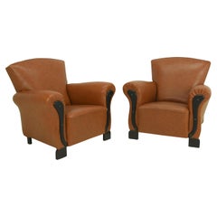 Pair of Art Deco Club Armchairs / Lounge Chairs in Leather, 1940