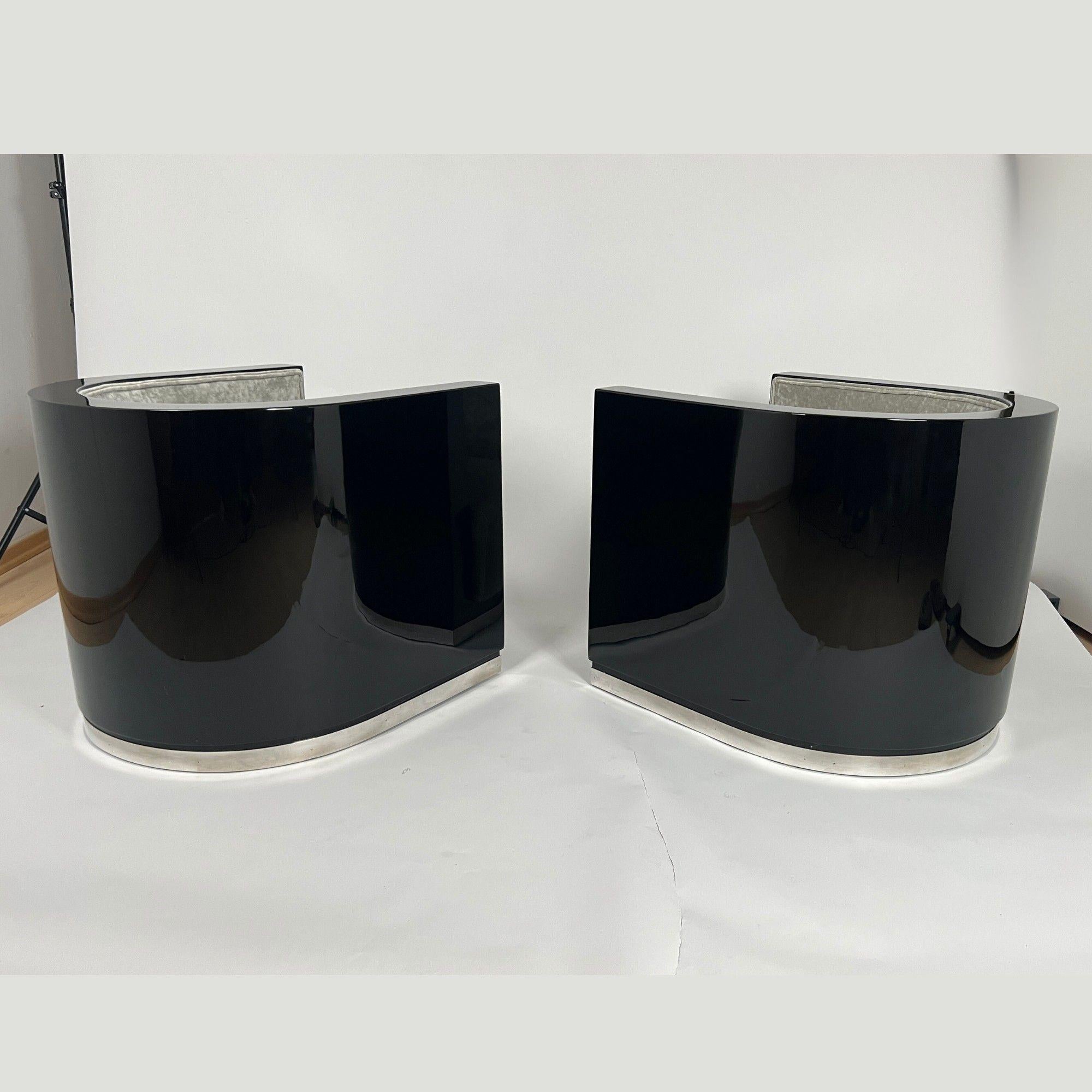 Pair of Art Deco Club Chairs, Black Lacquer, Grey Velvet, France circa 1930 In Excellent Condition In Regensburg, DE