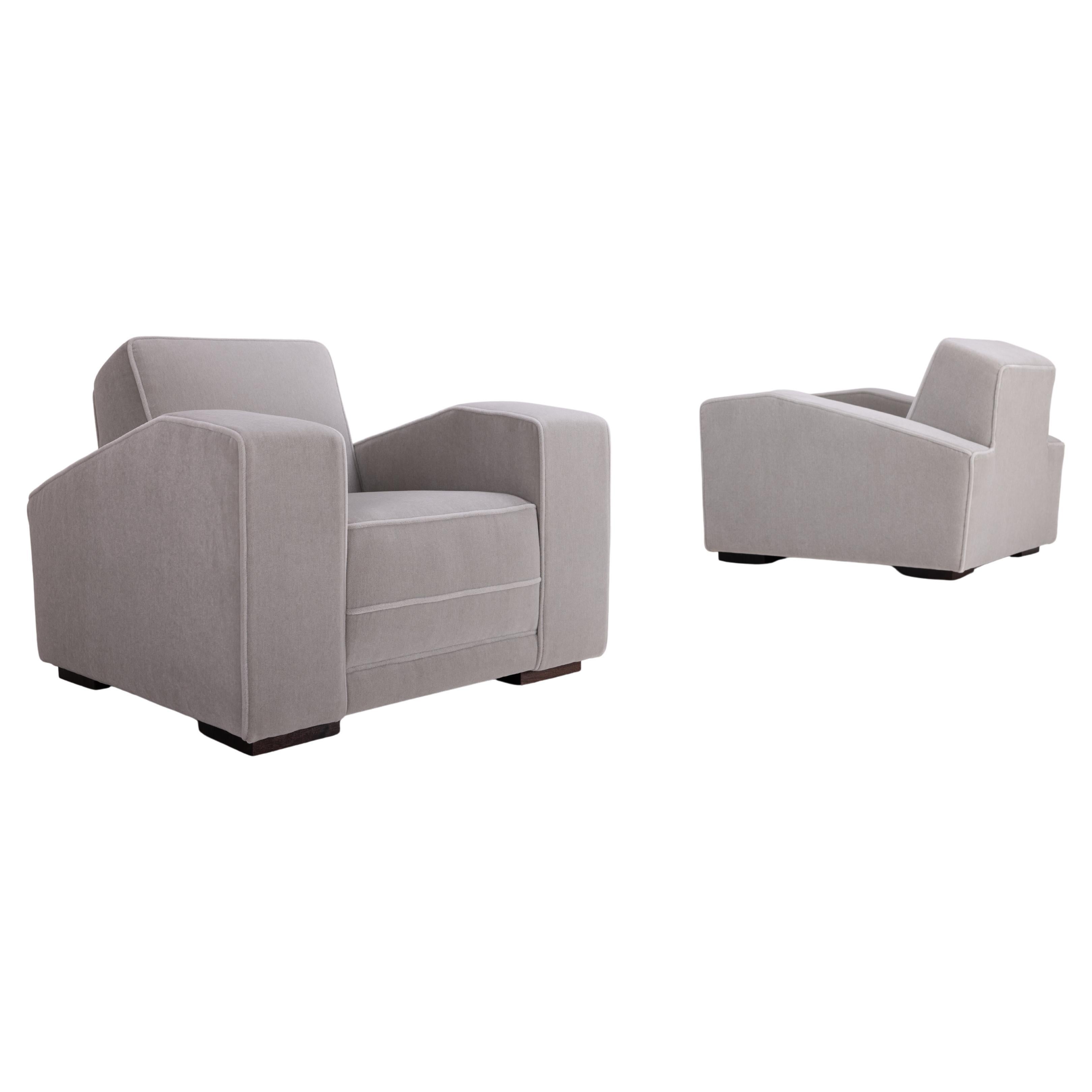 Paire de fauteuils club Art Déco par Bowmans of London 1935 Velours Mohair