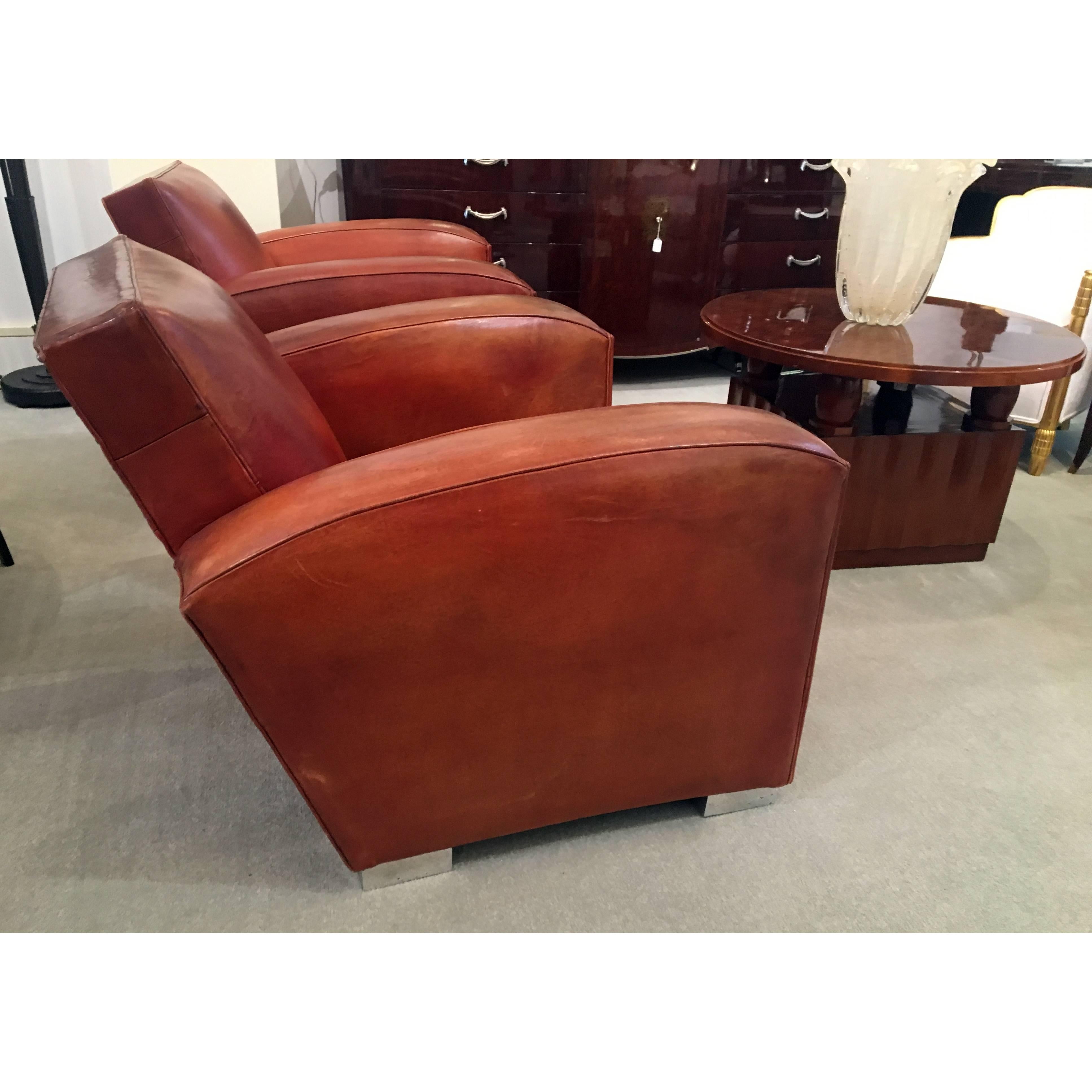 French Pair of Art Deco Club Chairs by Jacques Adnet