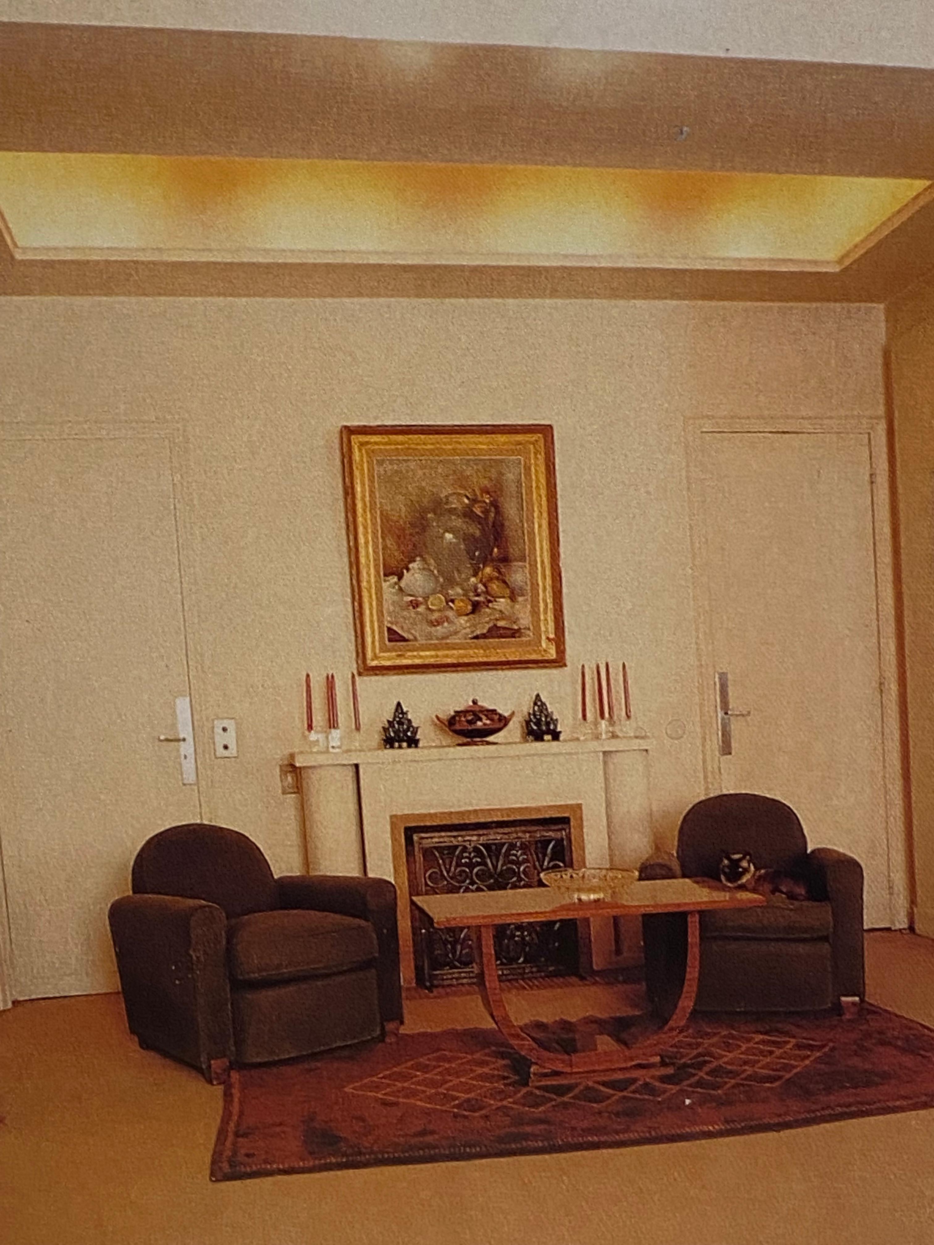 Velvet Pair of Art Deco Club Chairs by Jules Leleu
