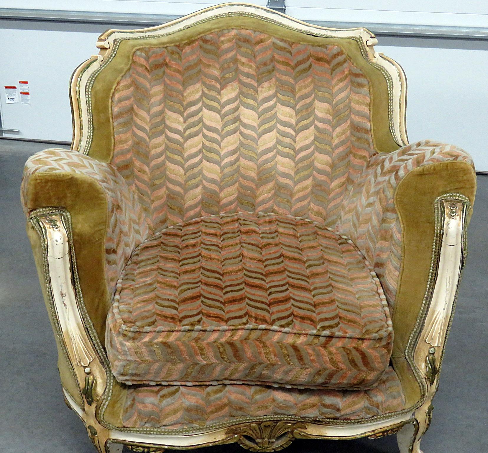 Pair of Painted French Louix XV Transitional Art Deco Style Club Chairs  In Good Condition In Swedesboro, NJ