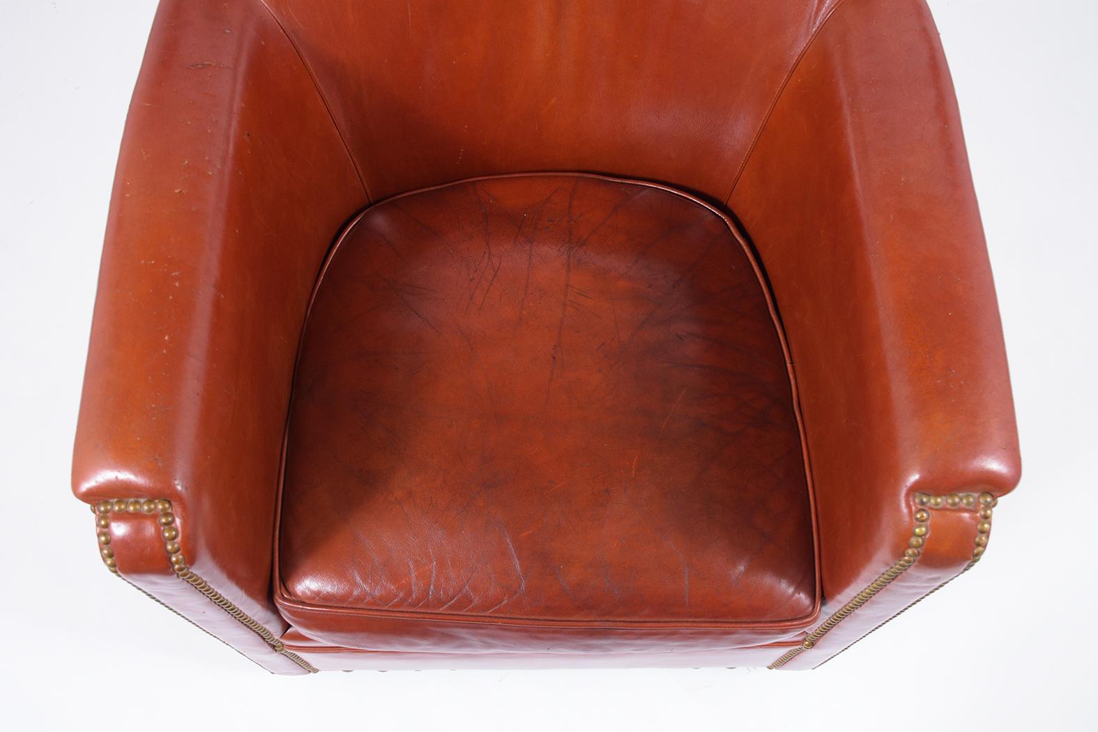 Pair of Art Deco Leather Club Chairs In Good Condition In Los Angeles, CA