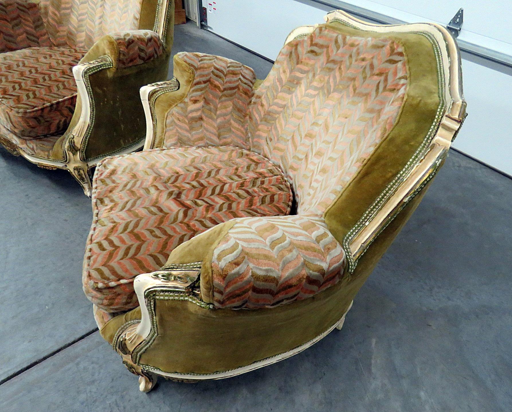Pair of Painted French Louix XV Transitional Art Deco Style Club Chairs  1