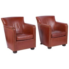 Used Pair of Art Deco Leather Club Chairs