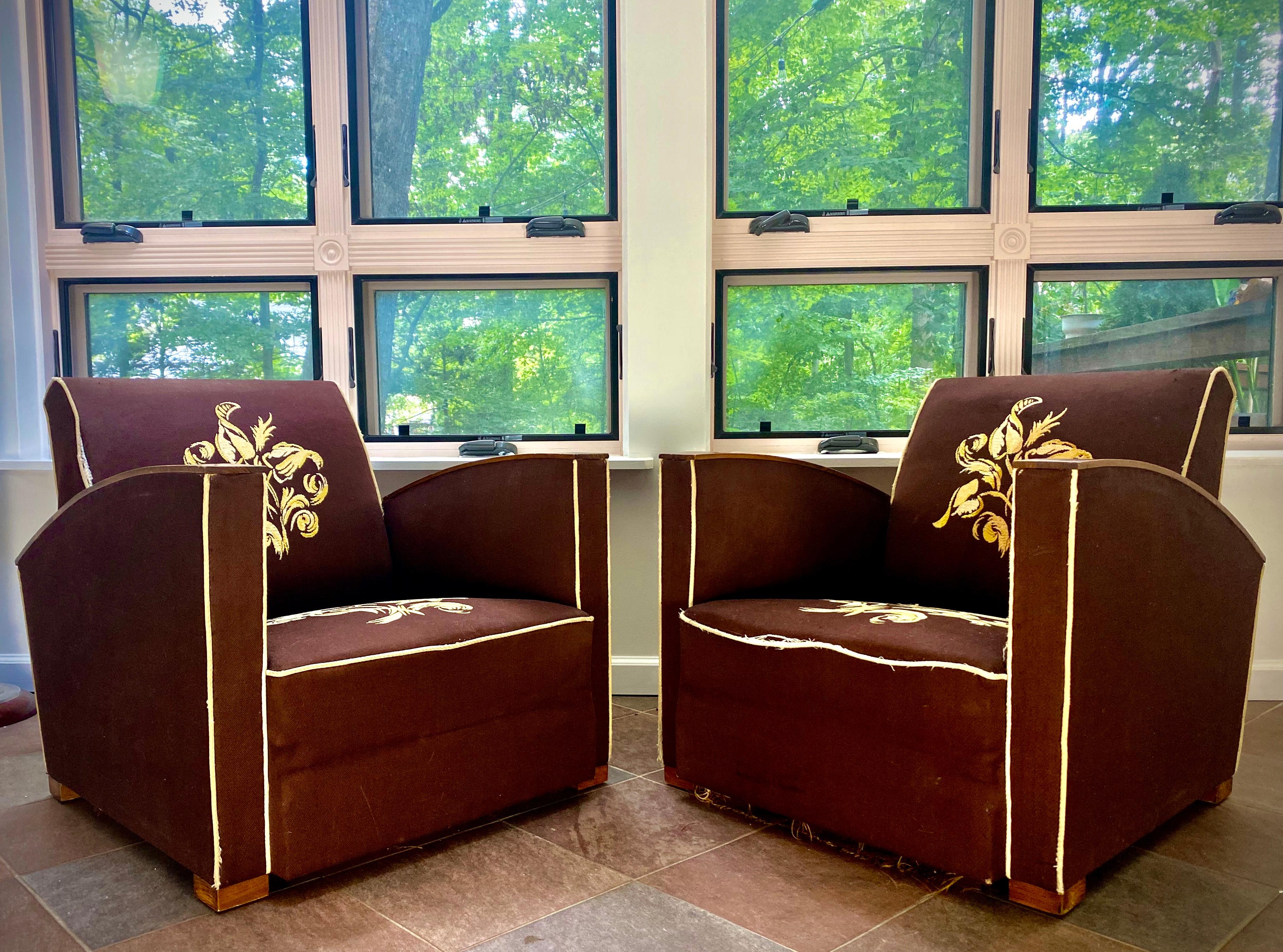 French Pair of Art Deco Club Chairs France, circa 1930