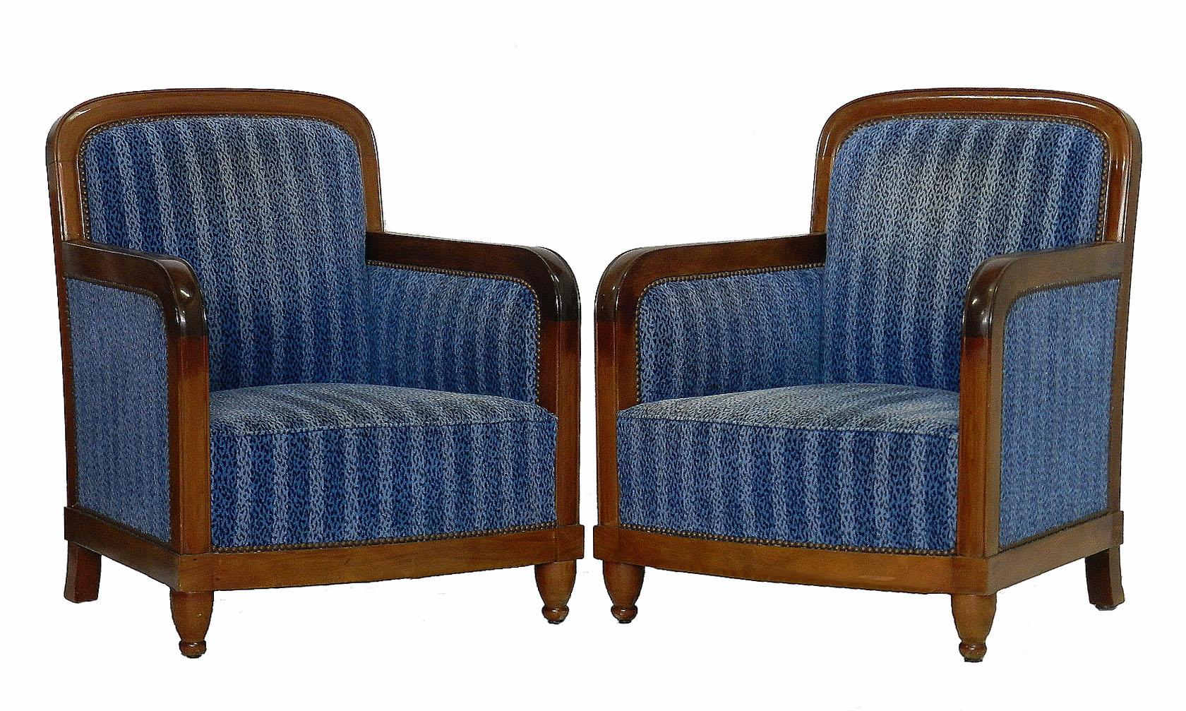 Pair of Art Deco Club Chairs French Two Armchairs, circa 1930 In Good Condition In Labrit, Landes