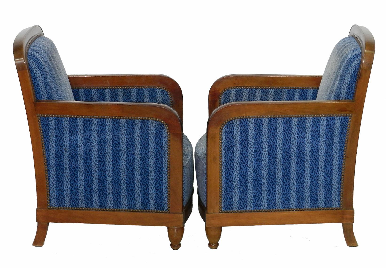 20th Century Pair of Art Deco Club Chairs French Two Armchairs, circa 1930