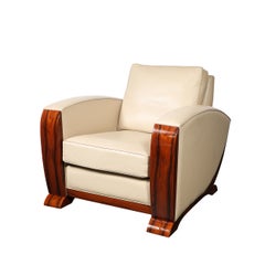 Paire de fauteuils de club Art déco en palissandre et cuir Edelman couleur crème