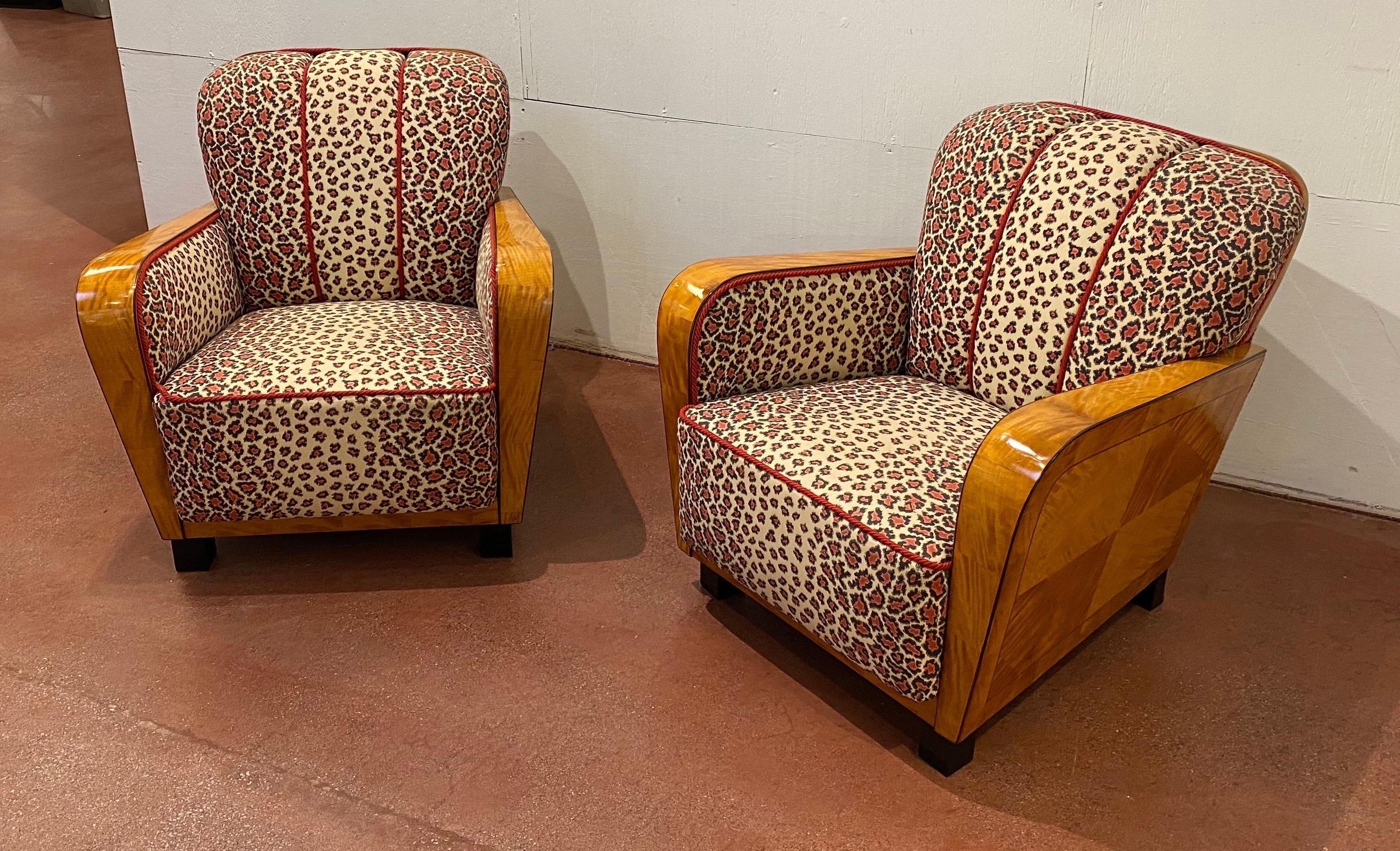 Pair of Art Deco Club Chairs in Satinwood 4