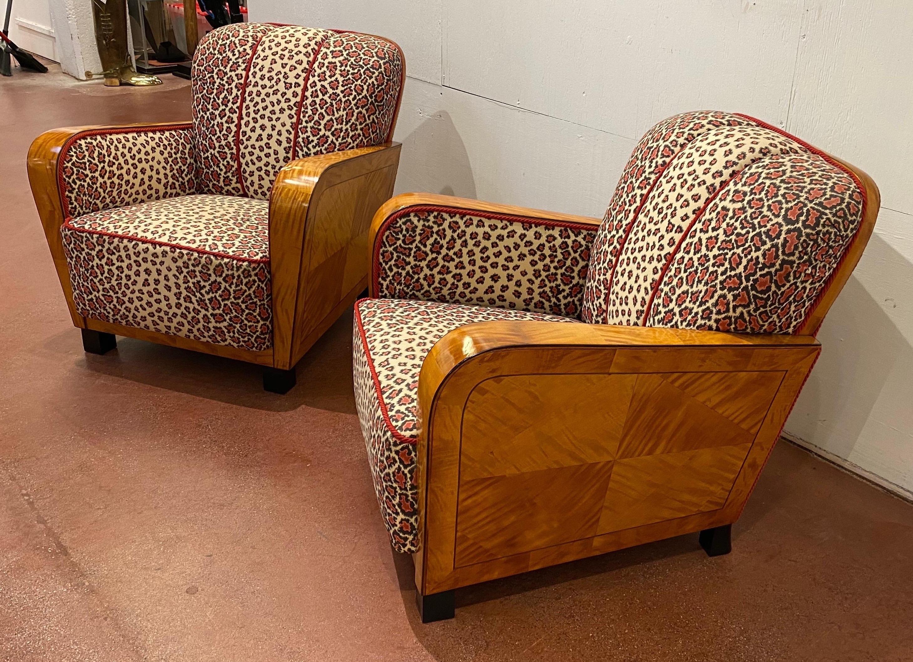 Pair of Art Deco Club Chairs in Satinwood 5