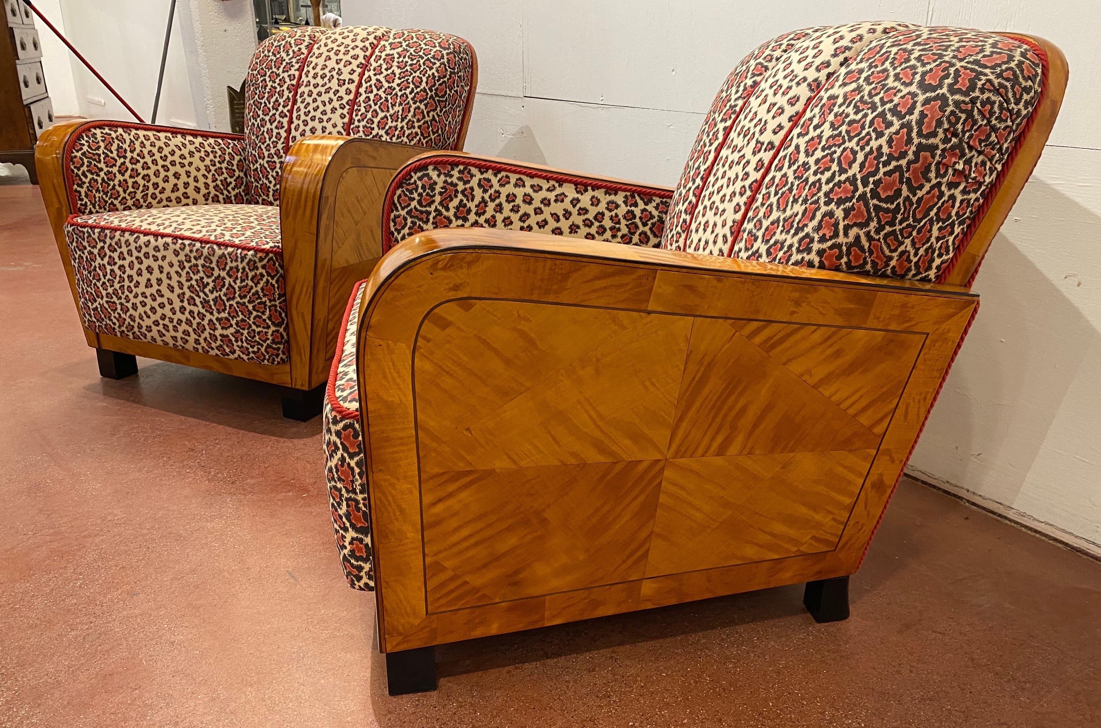 Pair of Art Deco Club Chairs in Satinwood 6