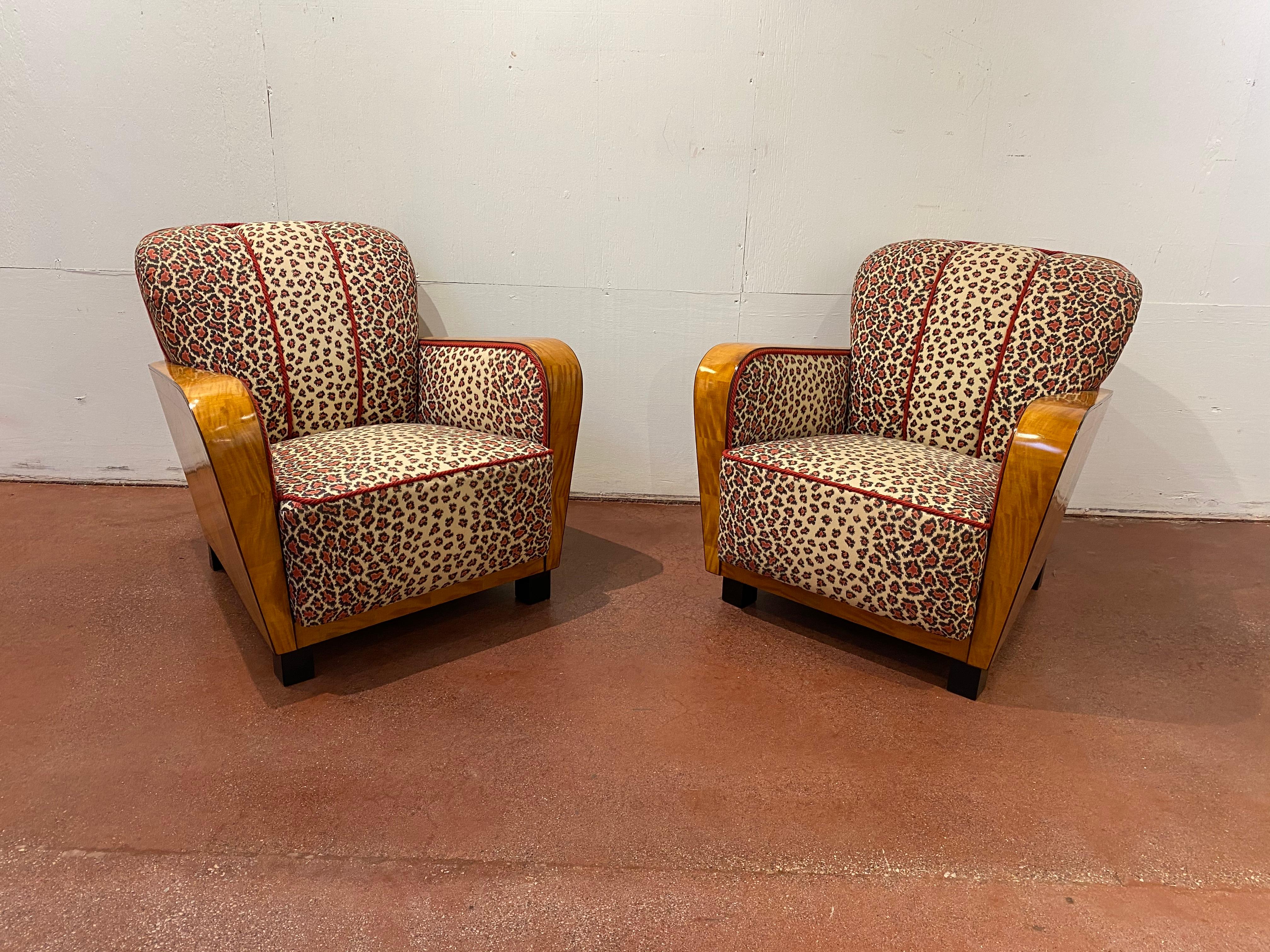 Unknown Pair of Art Deco Club Chairs in Satinwood