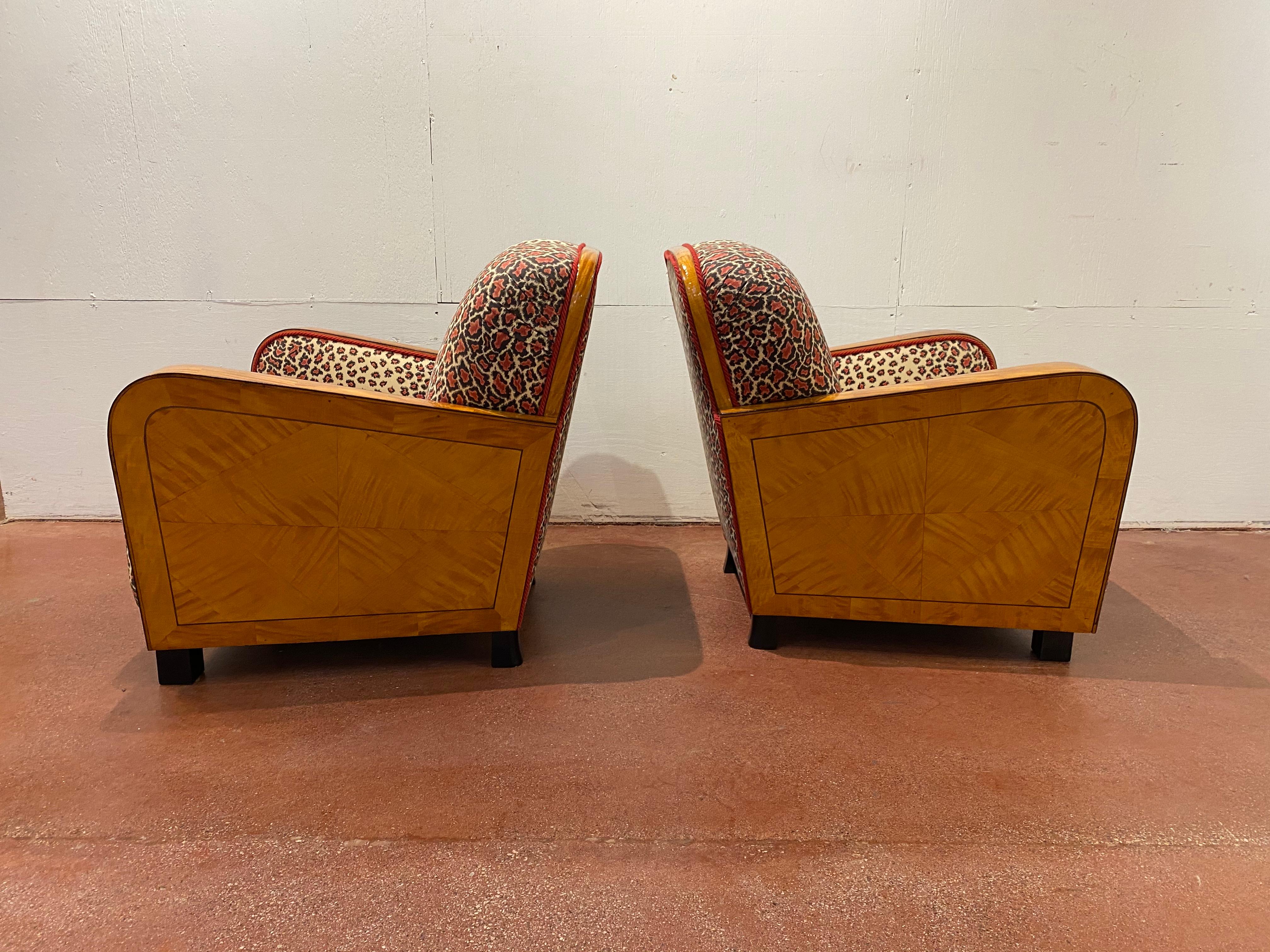 Upholstery Pair of Art Deco Club Chairs in Satinwood