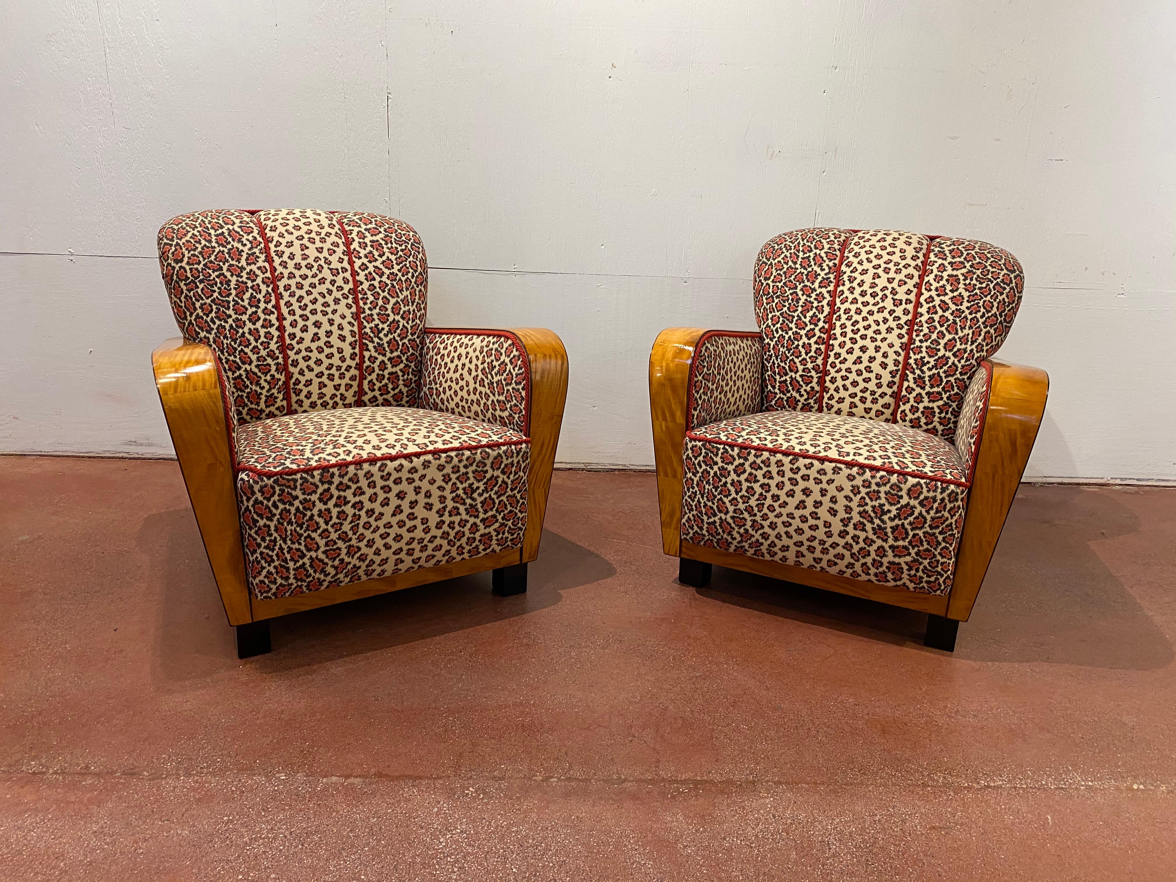 Pair of Art Deco Club Chairs in Satinwood 1