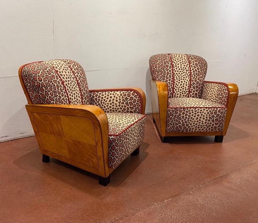 Pair of Art Deco Club Chairs in Satinwood 2