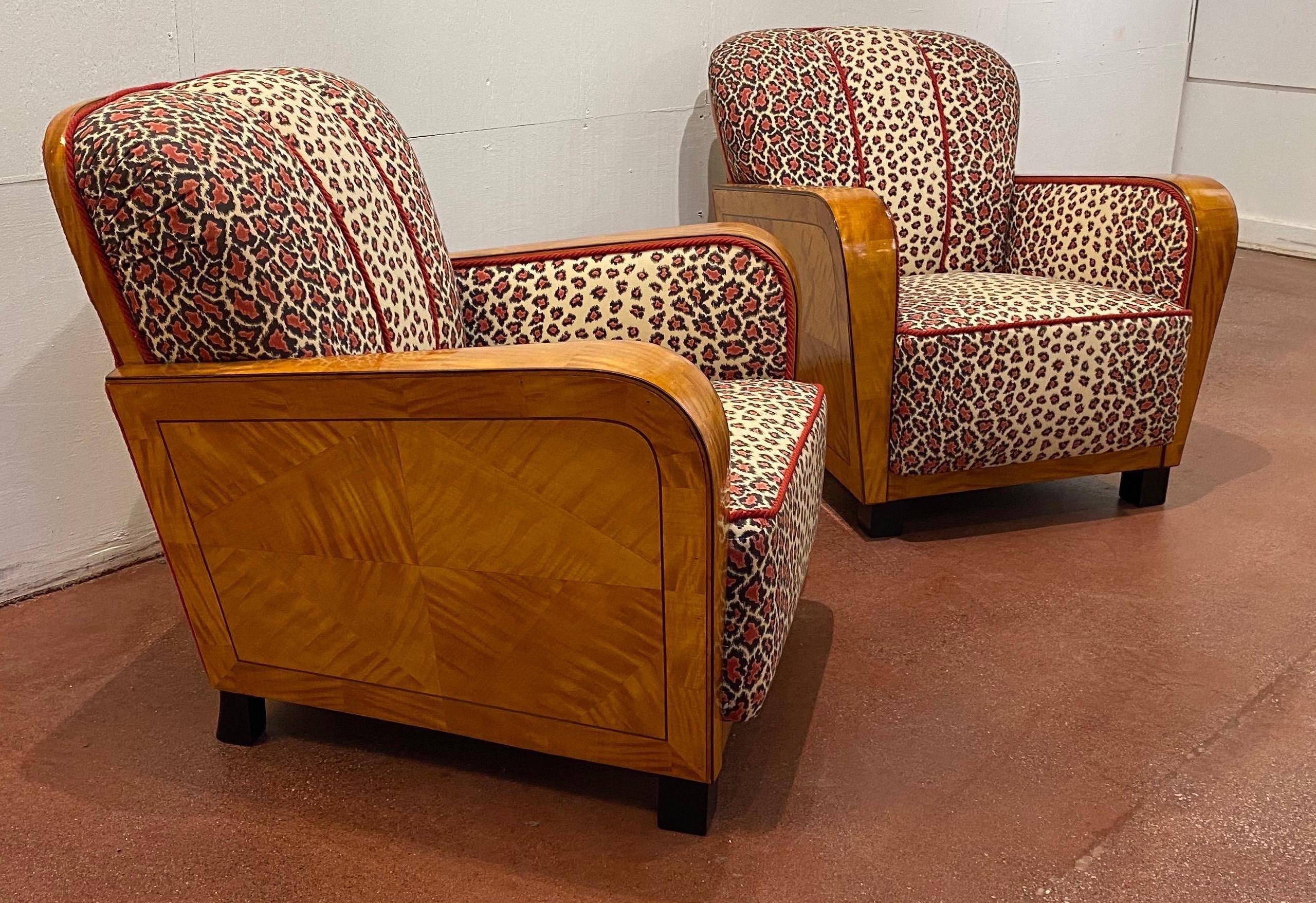Pair of Art Deco Club Chairs in Satinwood 3