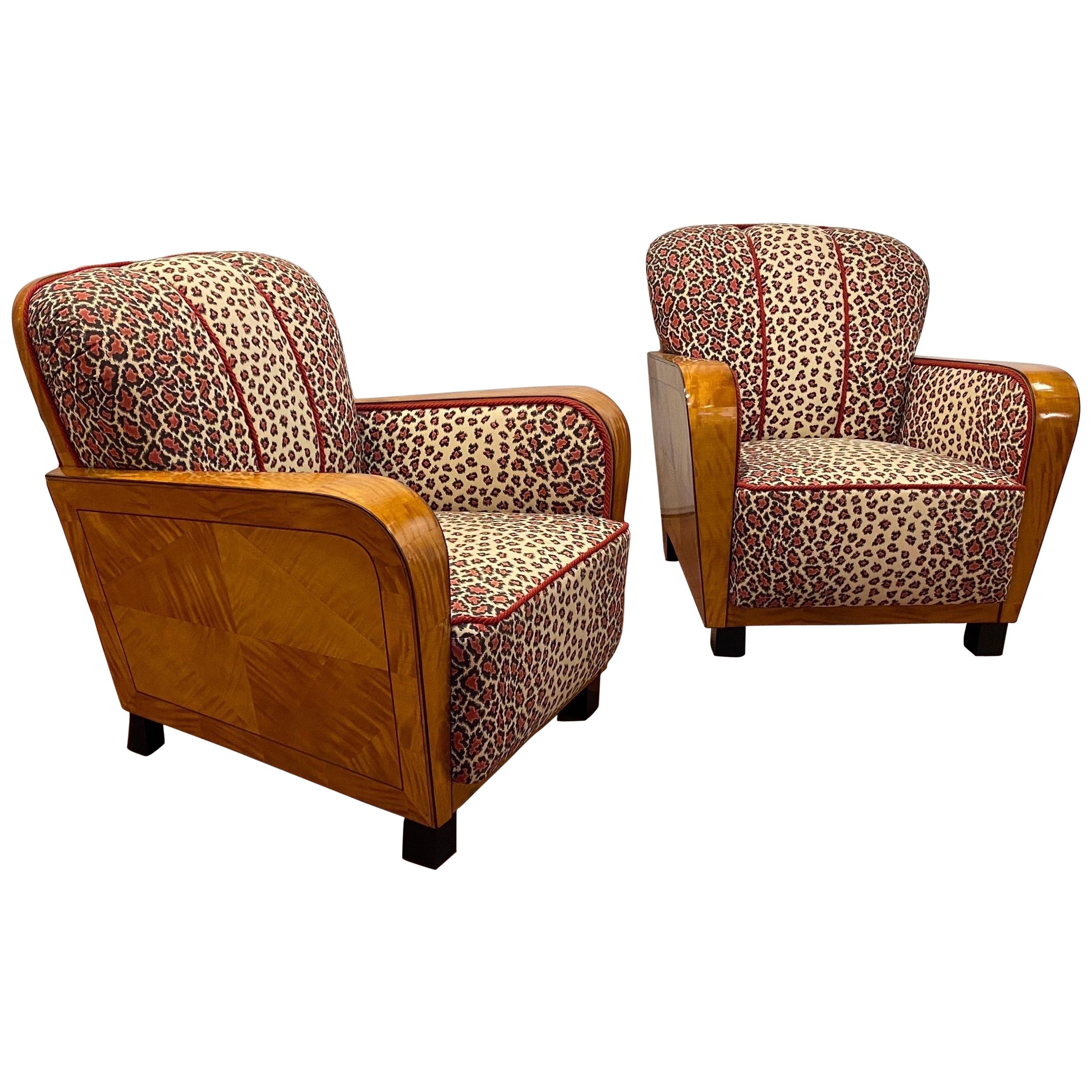 Pair of Art Deco Club Chairs in Satinwood