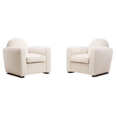 Pair of Art Deco Club Chairs on Wooden Runners, France 1930s