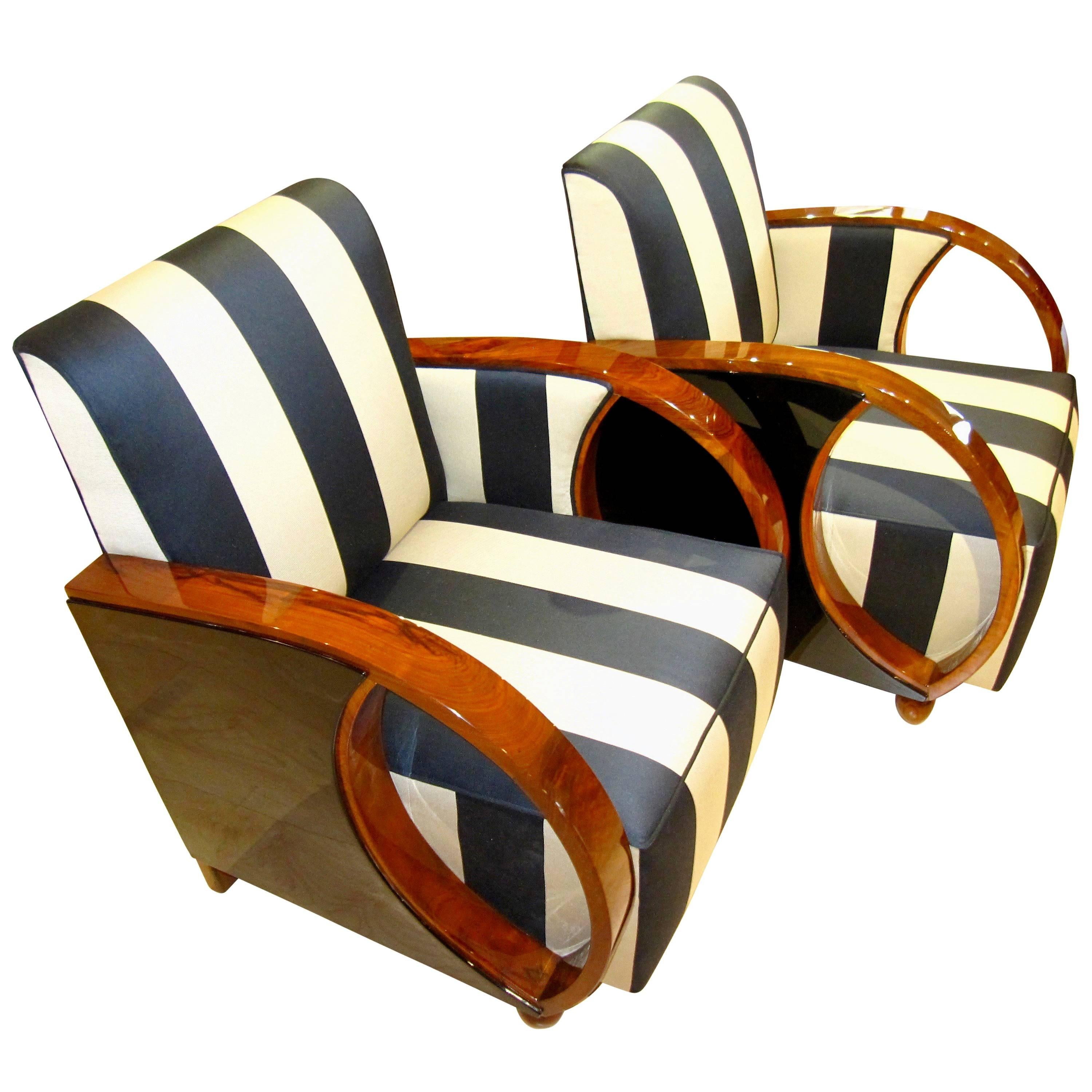 Pair of Art Deco Club Chairs, Walnut and Ebonized, France circa 1930