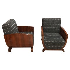 Pair of Art Deco Club Chairs, Walnut Veneer, France, circa 1930