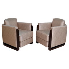 Pair of Art Deco Club Chairs with Art Deco Pattern Fabric