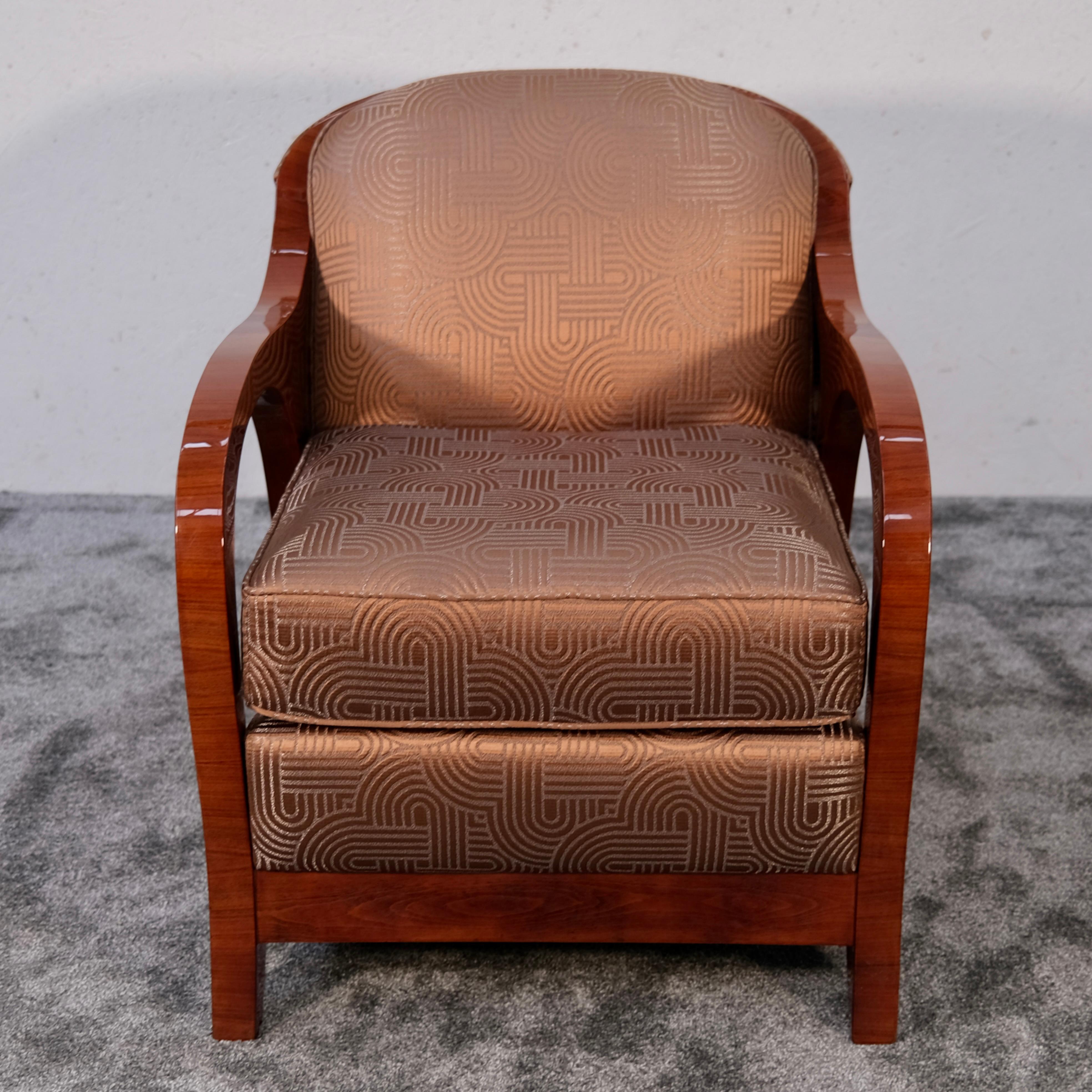Pair of Art Deco Club Chairs with Art Deco Pattern Fabric, France 1930s For Sale 4