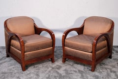 Coppia di sedie da club Art Deco con tessuto con motivi Art Deco, Francia anni '30