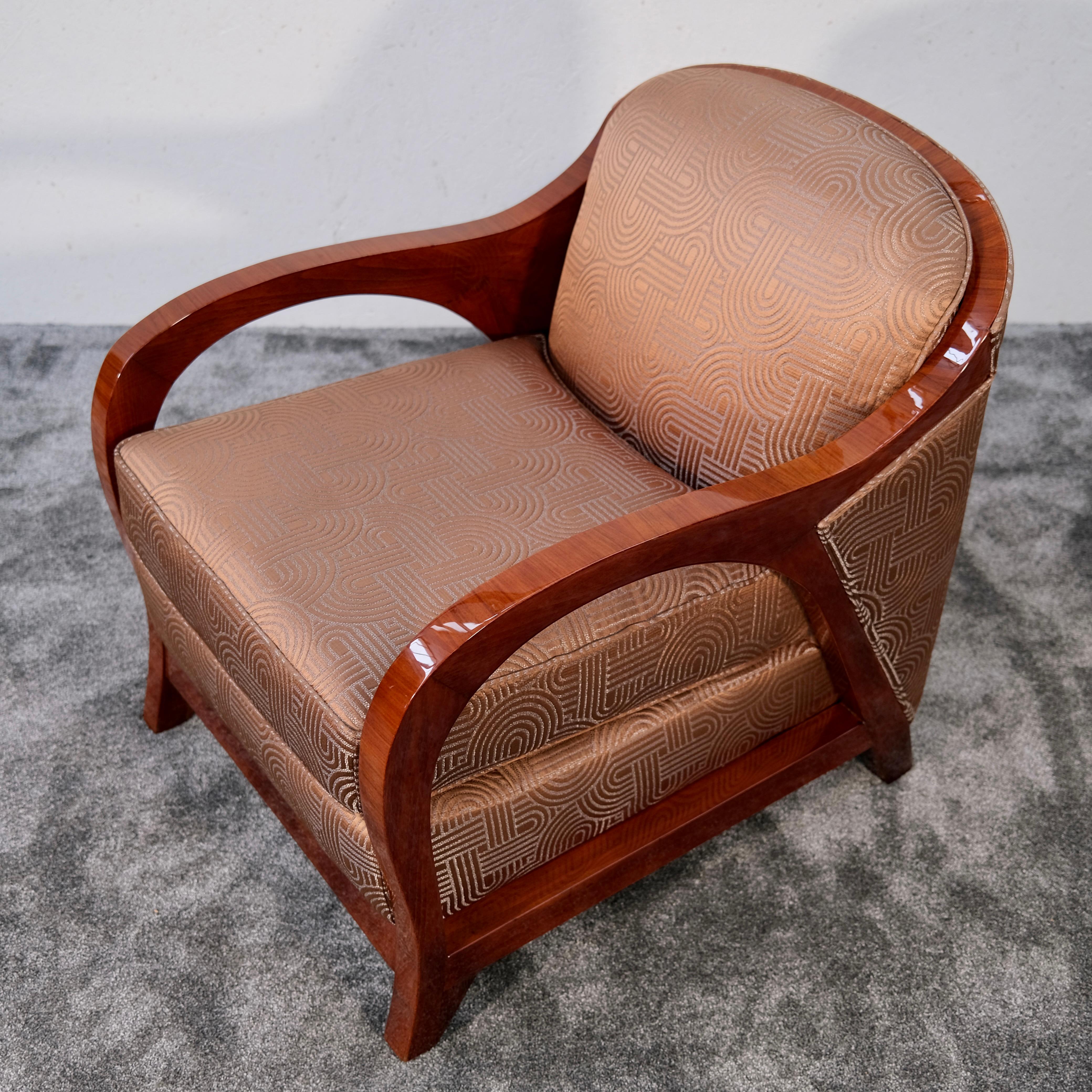 Mid-20th Century Pair of Art Deco Club Chairs with Art Deco Pattern Fabric, France 1930s For Sale
