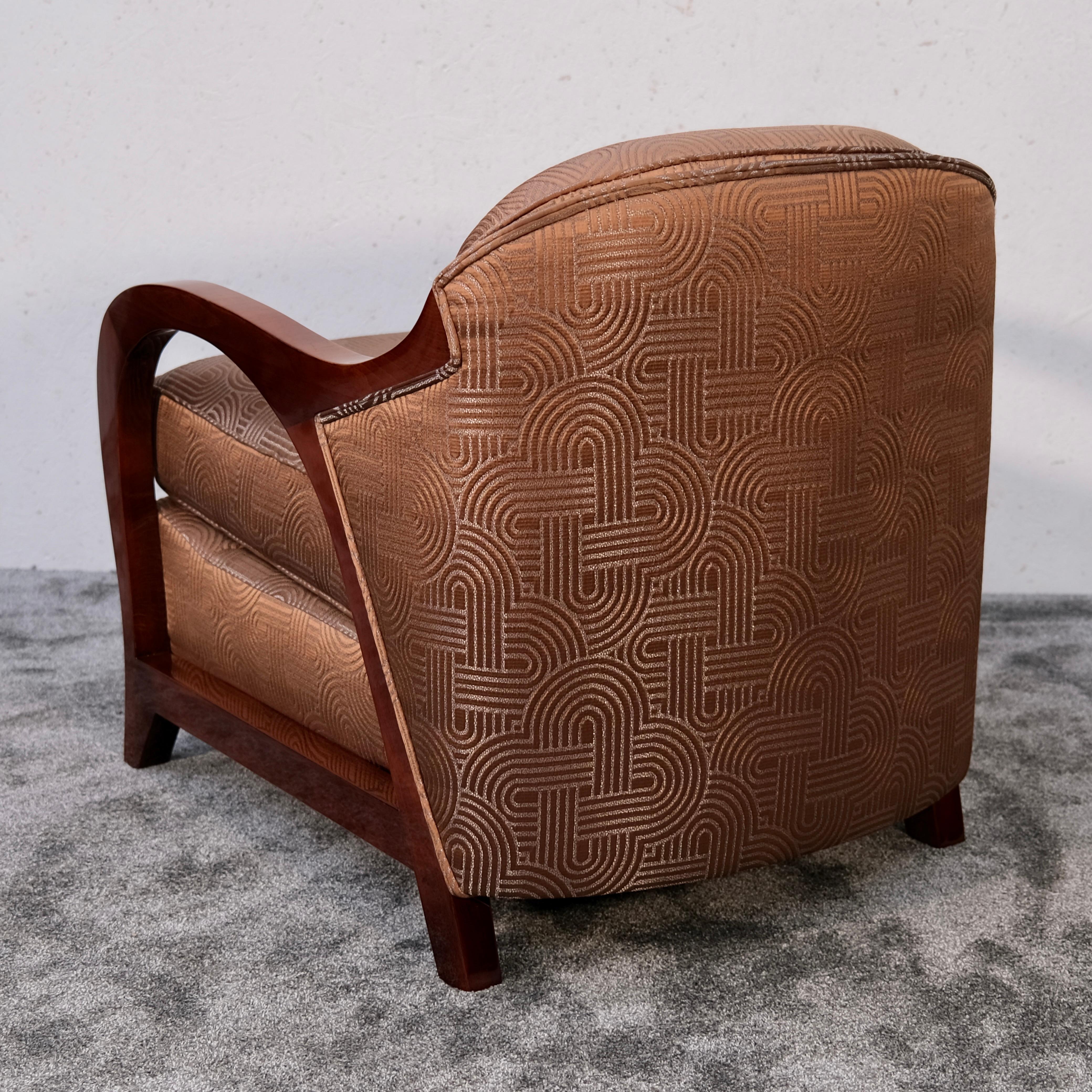 Pair of Art Deco Club Chairs with Art Deco Pattern Fabric, France 1930s For Sale 2