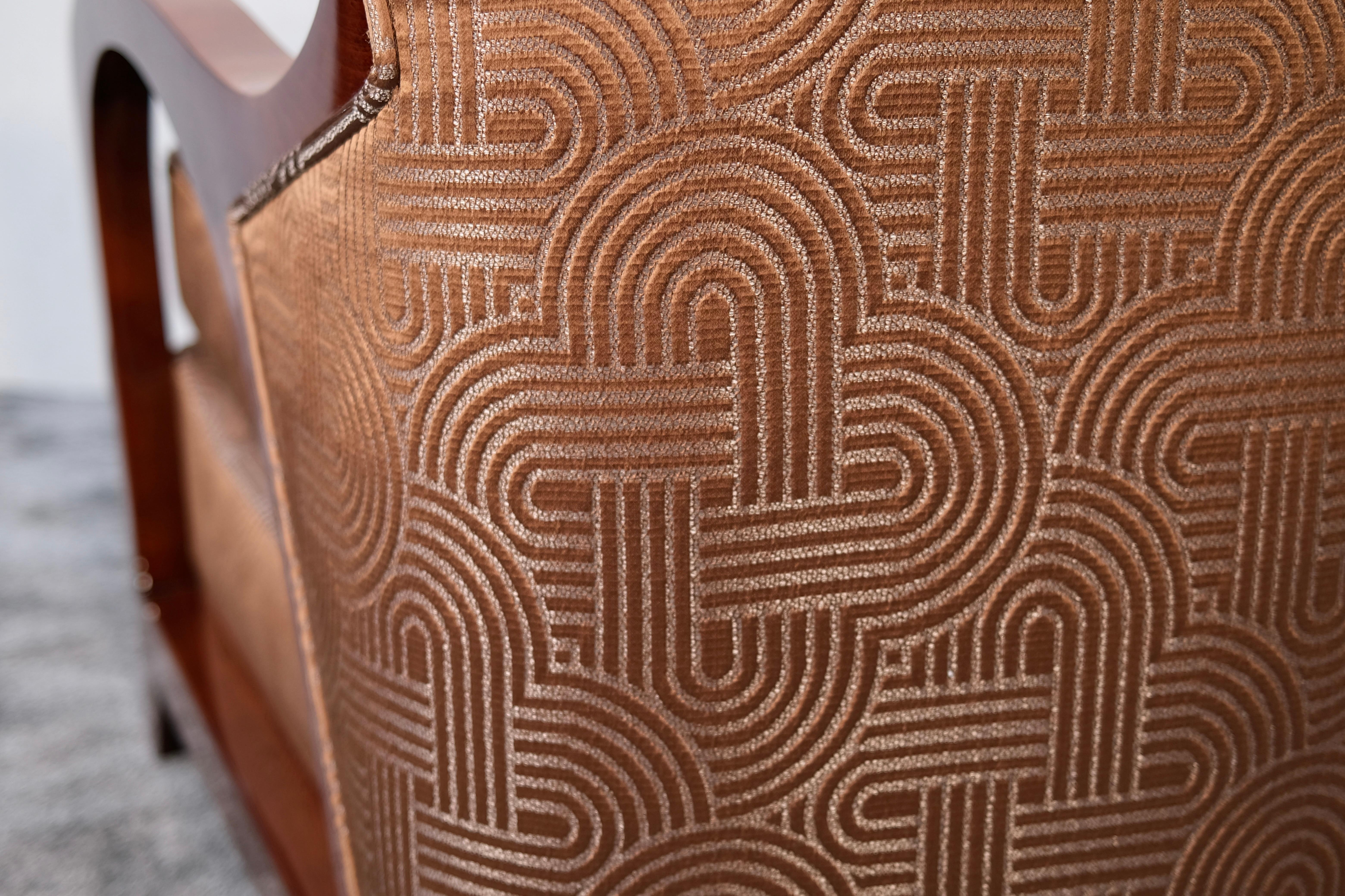 Pair of Art Deco Club Chairs with Art Deco Pattern Fabric, France 1930s For Sale 3