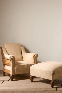 Pair of Art Deco club chairs with matching stool