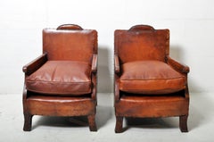Pair of Art Deco Club Chairs with New Leather Seats