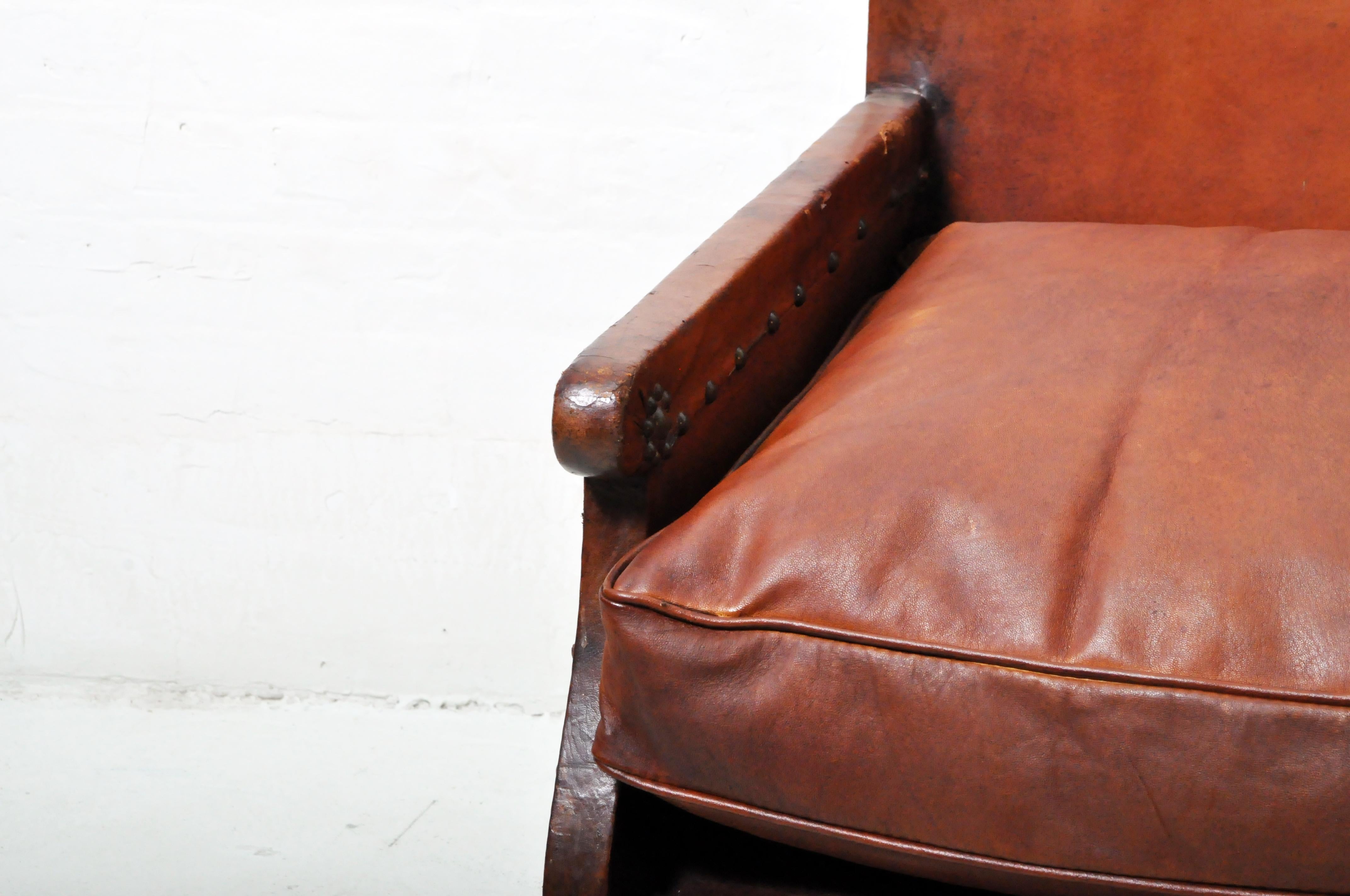 Pair of Art Deco Club Chairs with New Leather Seats For Sale 2